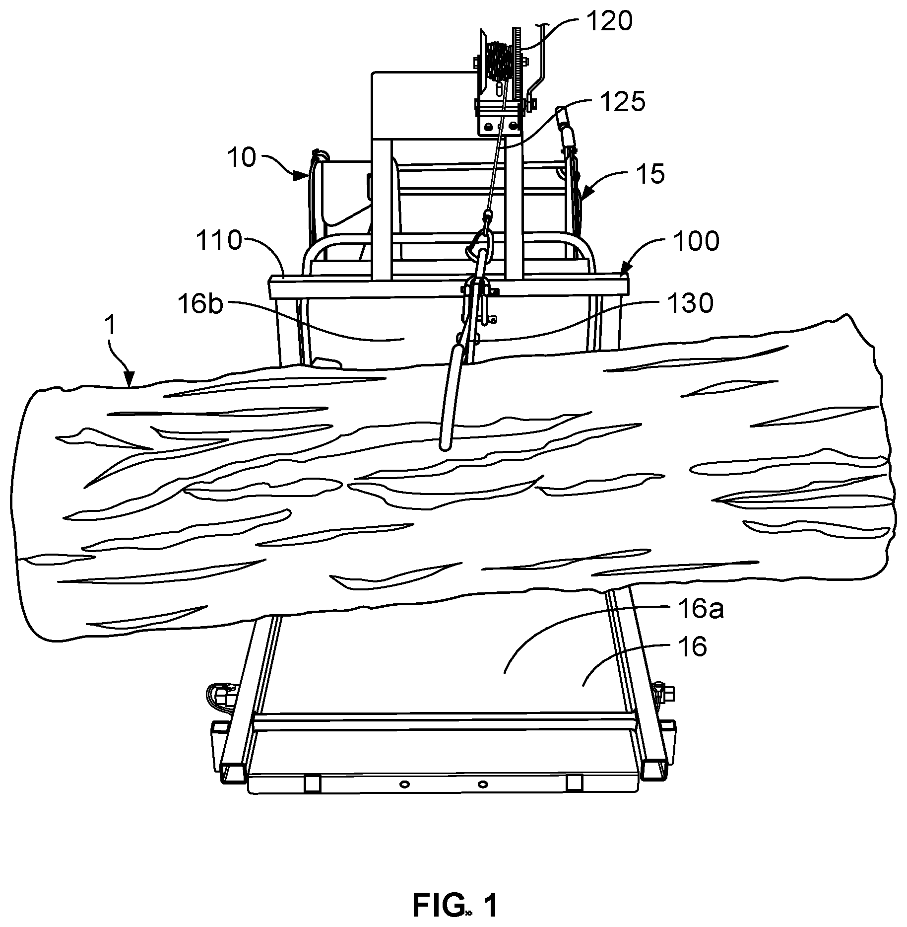 Patent US12311826 Figure 1 – Log hauler devices, systems, and methods
