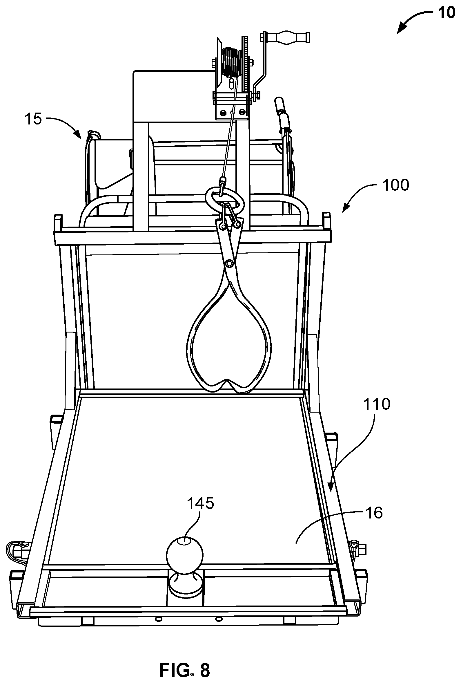 Patent US12311826 Figure 8 – Log hauler devices, systems, and methods