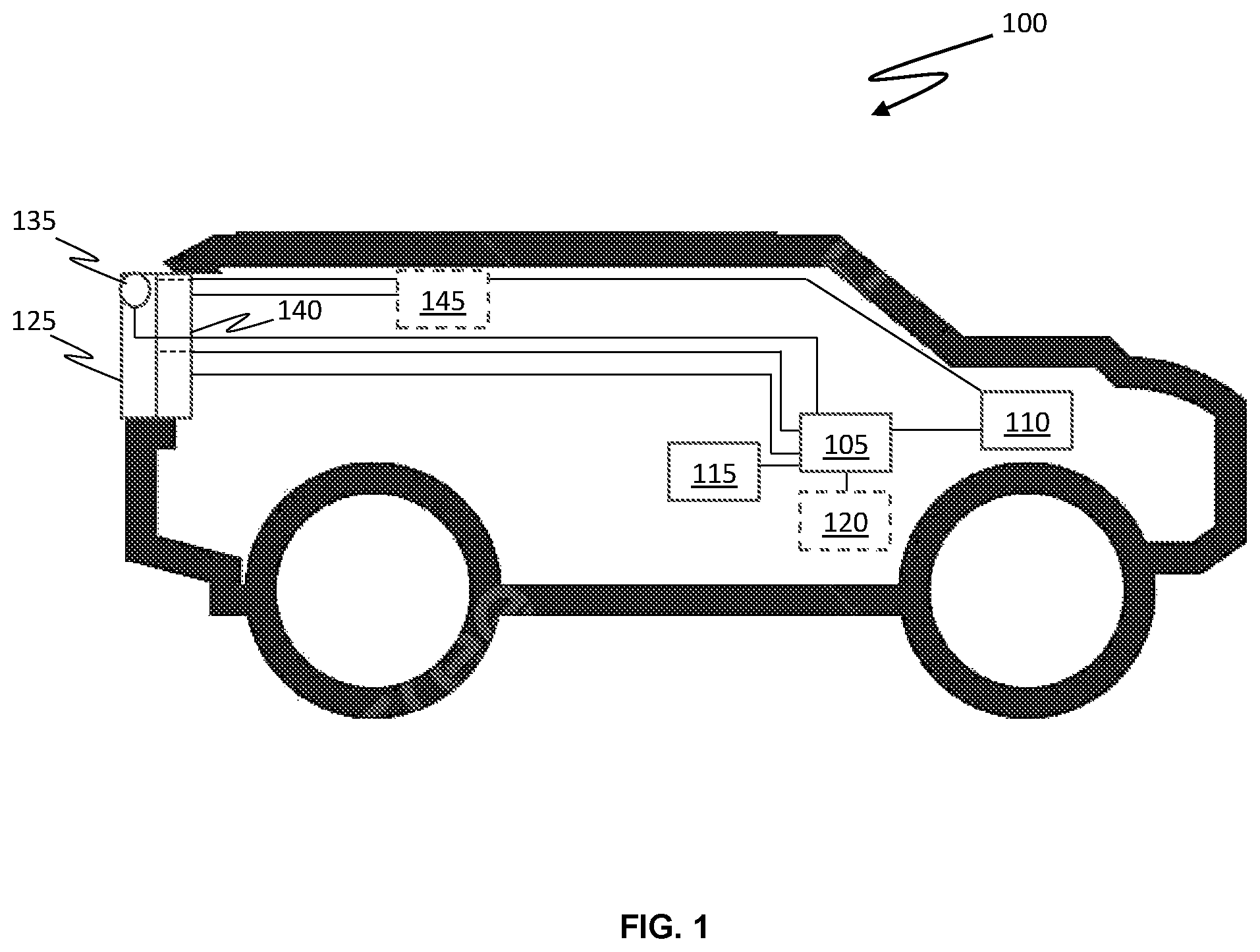 Patent US12311835 Figure 1 – Rear window-mounted double-sided display for emergency vehicle use