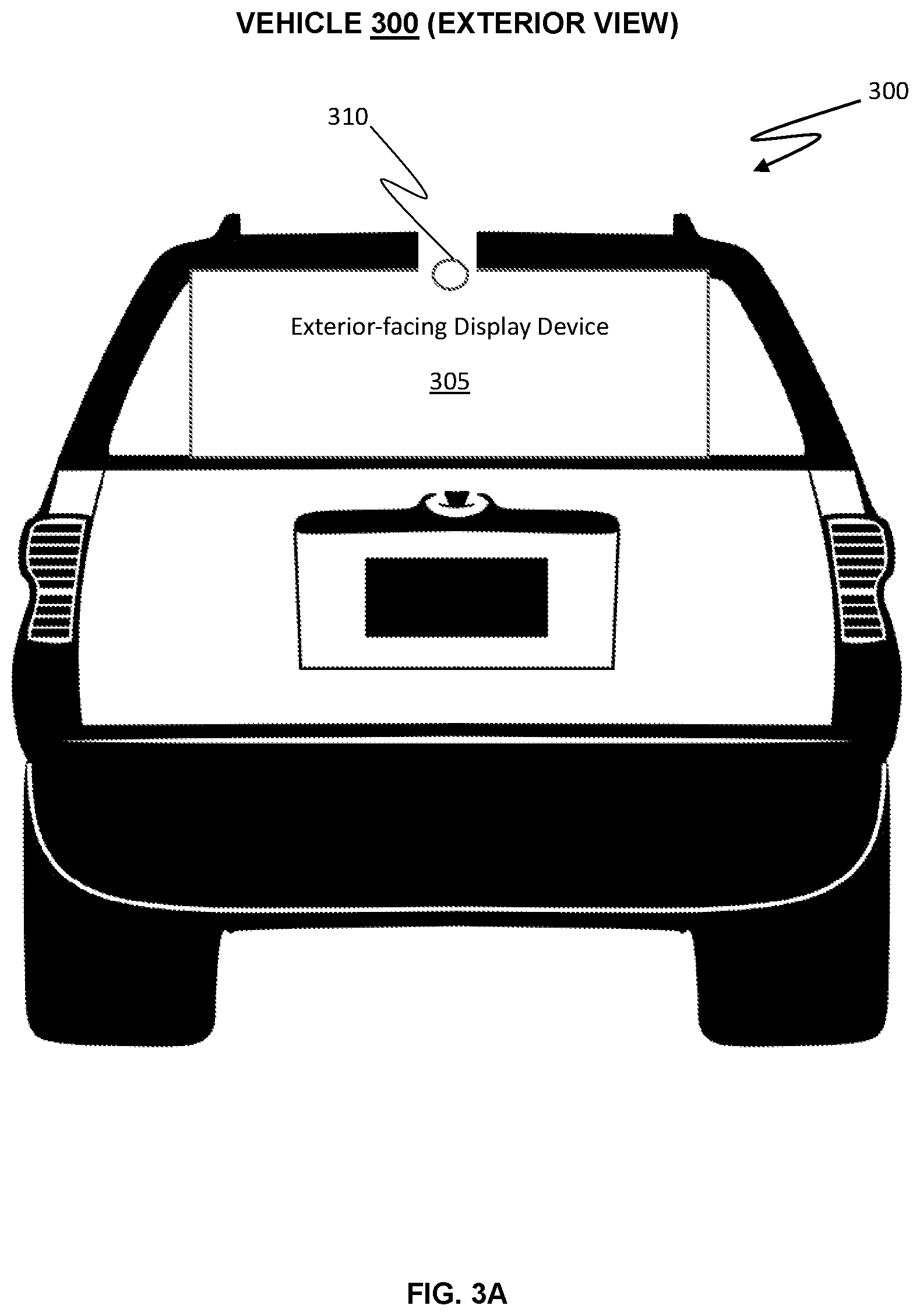 Patent US12311835 Figure 3 – Rear window-mounted double-sided display for emergency vehicle use