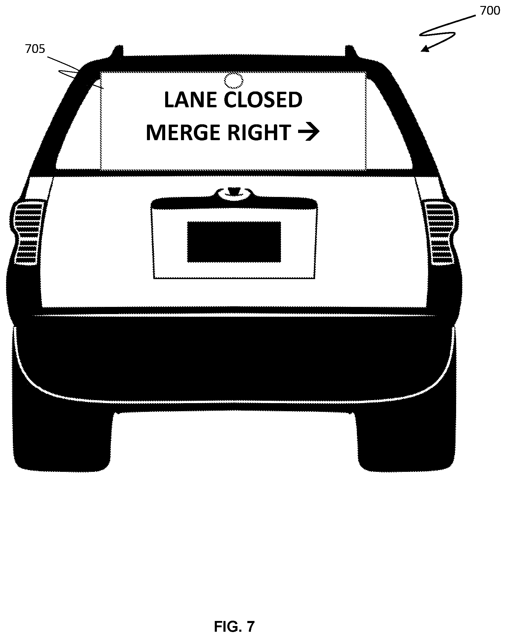 Patent US12311835 Figure 8 – Rear window-mounted double-sided display for emergency vehicle use