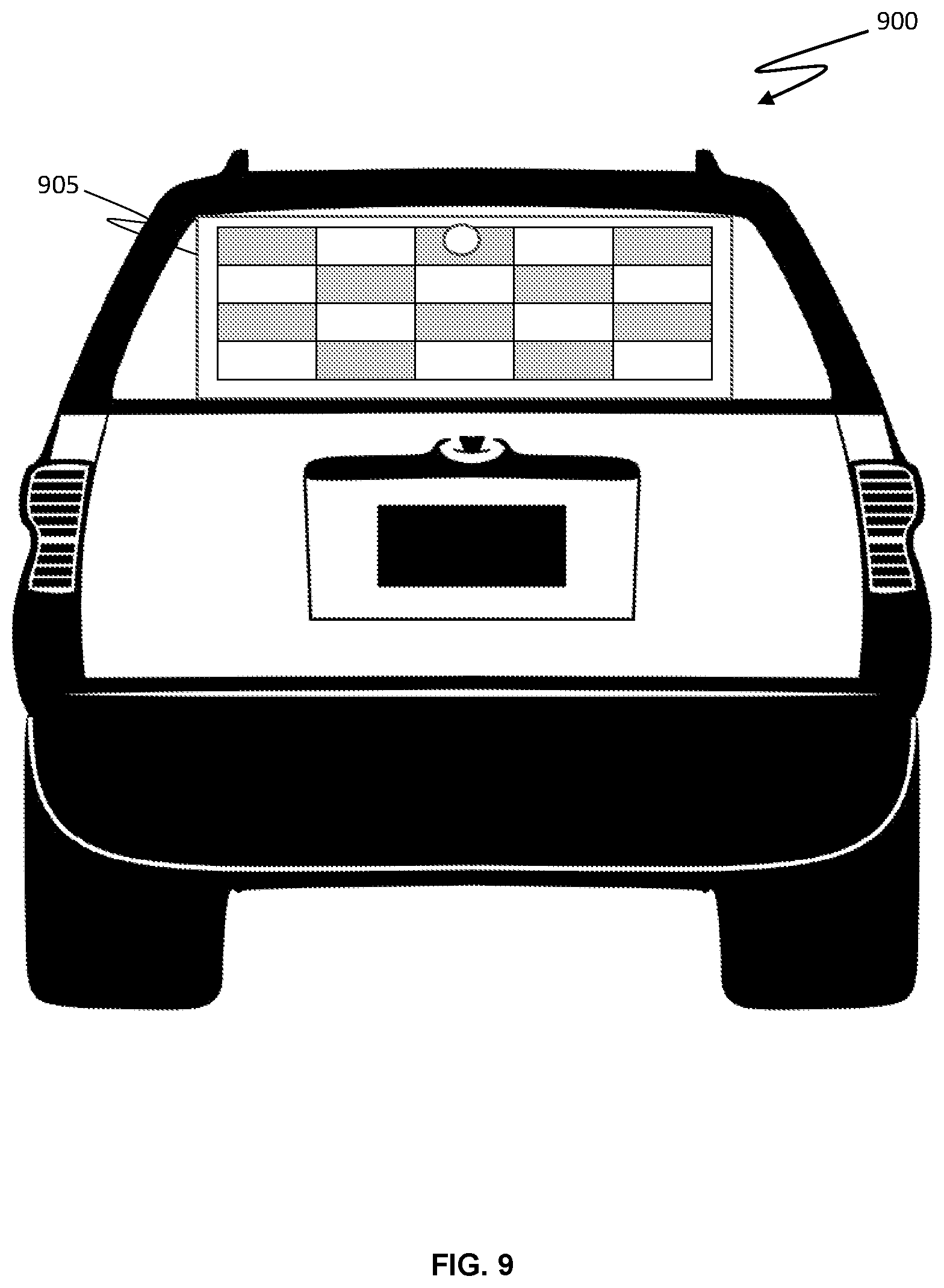 Patent US12311835 Figure 10 – Rear window-mounted double-sided display for emergency vehicle use