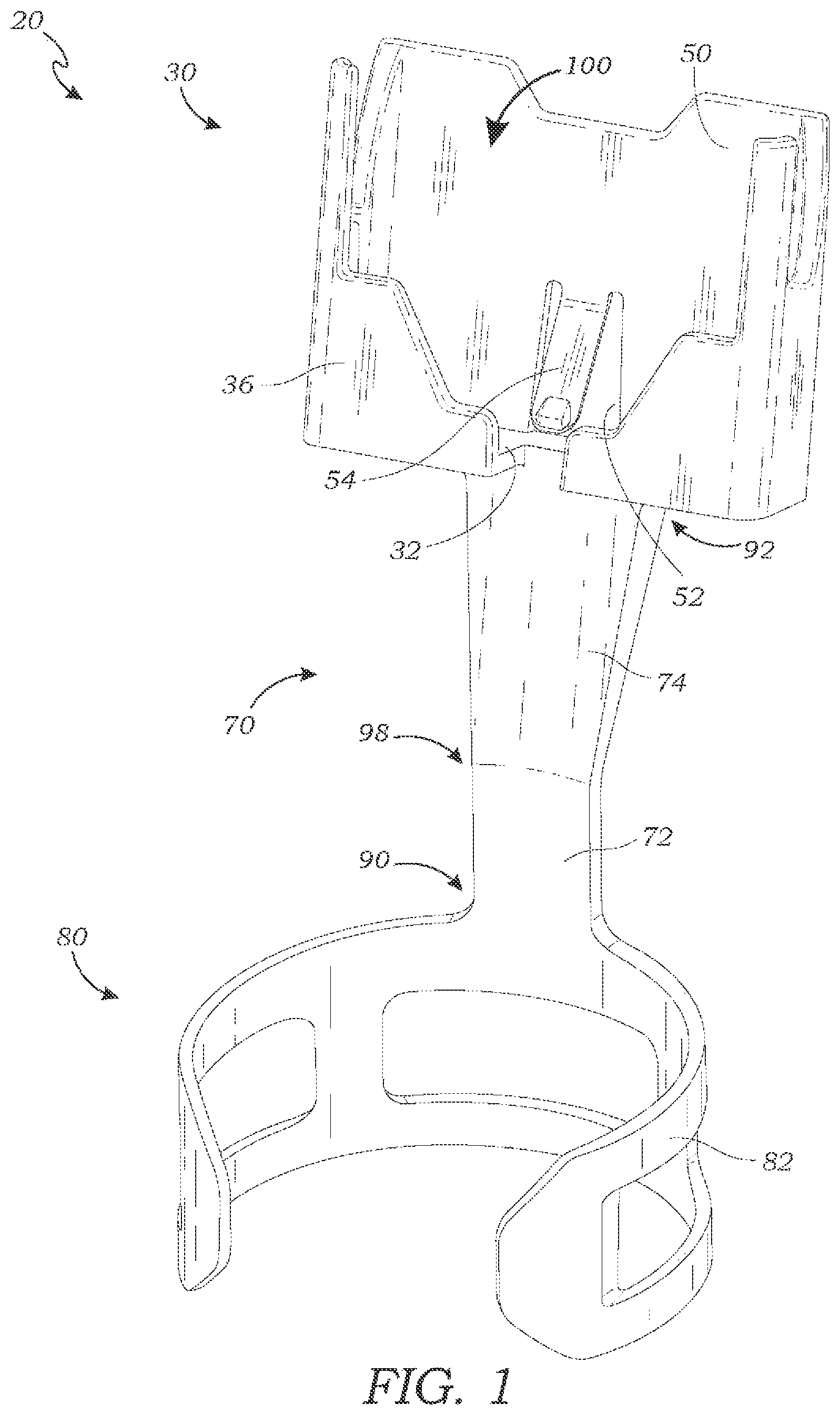 Patent US12311846 Figure 1 – Retainer for a mobile device and method of use thereof