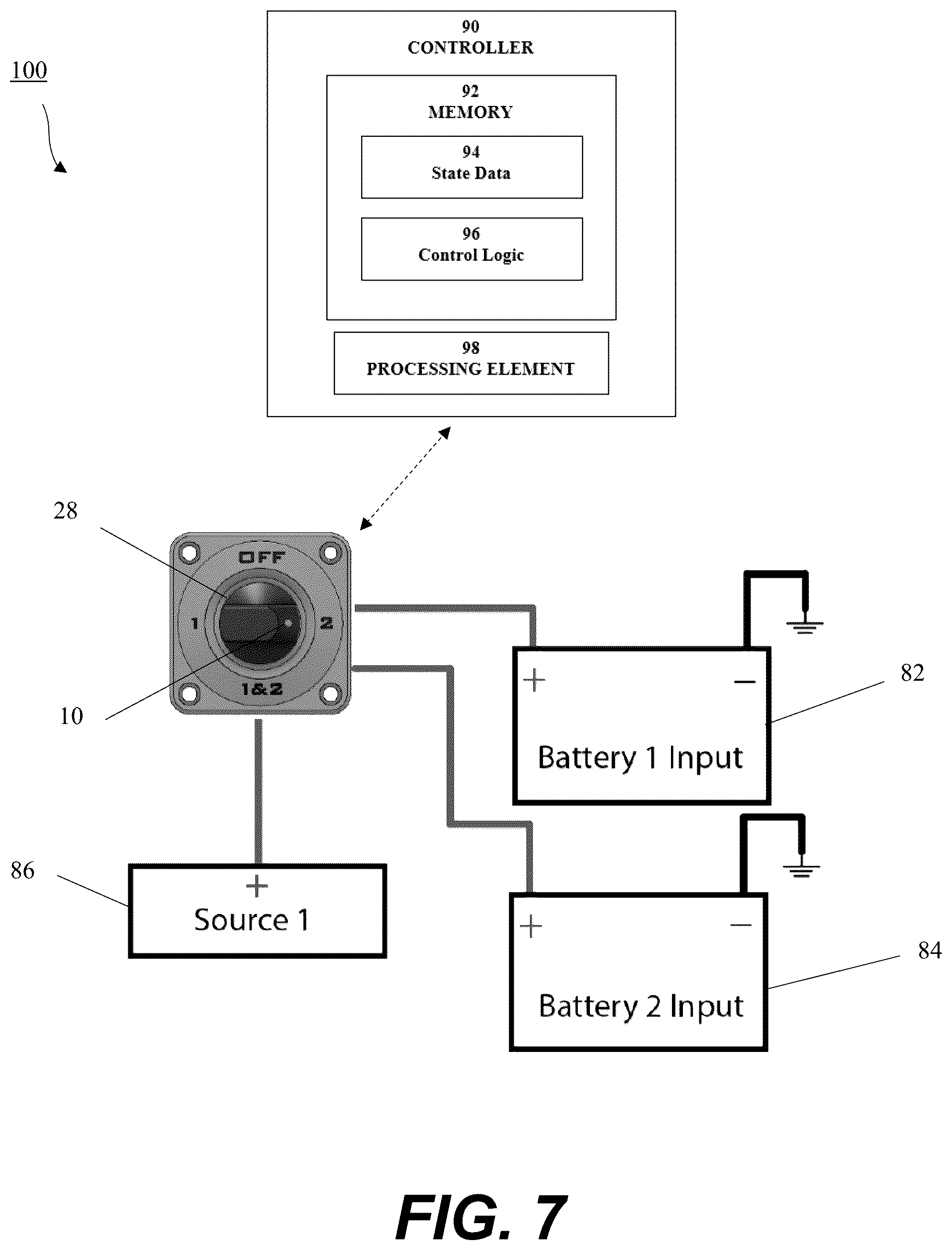 Patent US12311851 Figure 13 – Watercraft battery switch system with visual indicator