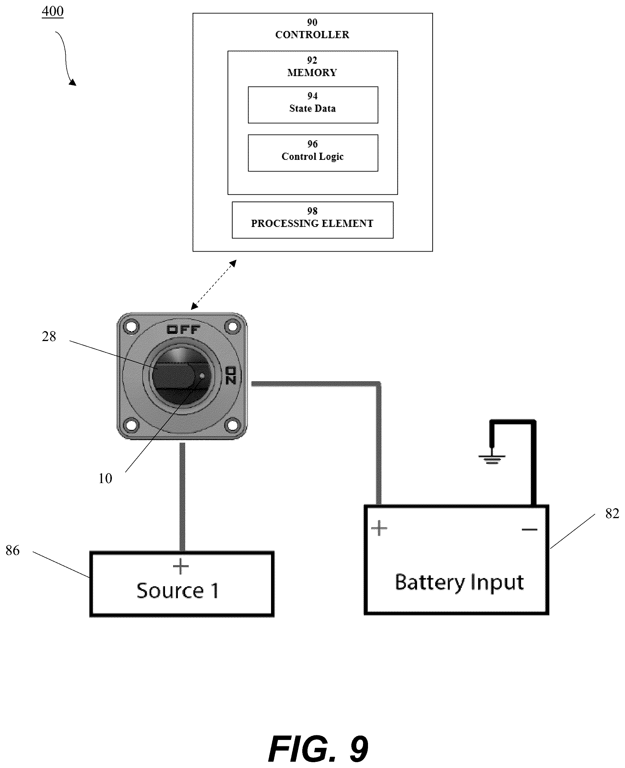 Patent US12311851 Figure 15 – Watercraft battery switch system with visual indicator