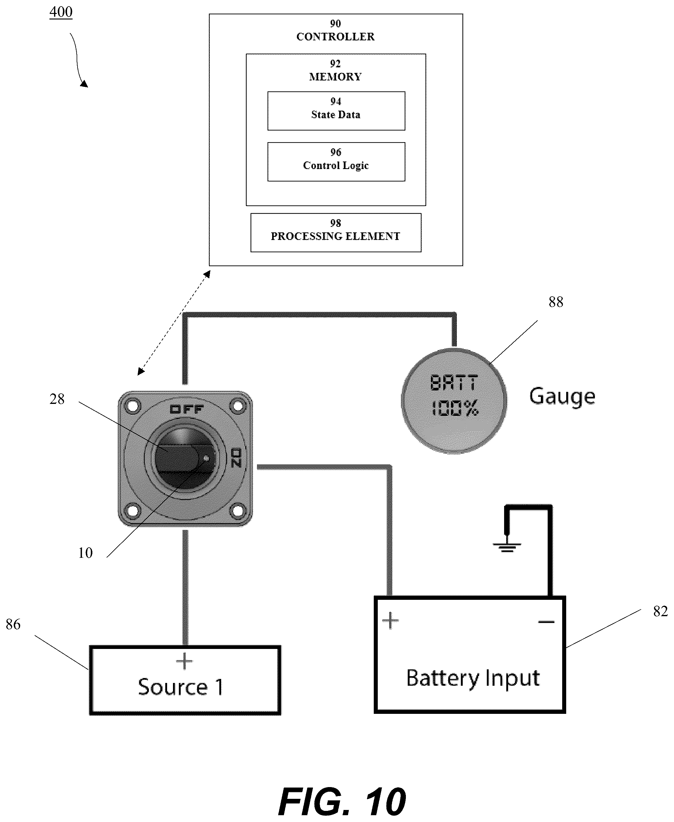 Patent US12311851 Figure 16 – Watercraft battery switch system with visual indicator