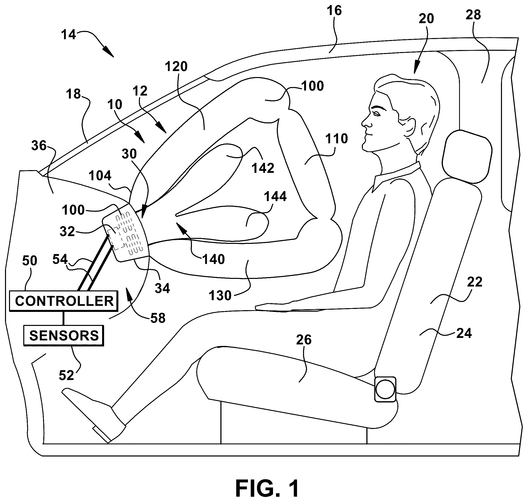 Patent US12311866 Figure 1 – Low-volume multi-chambered airbag