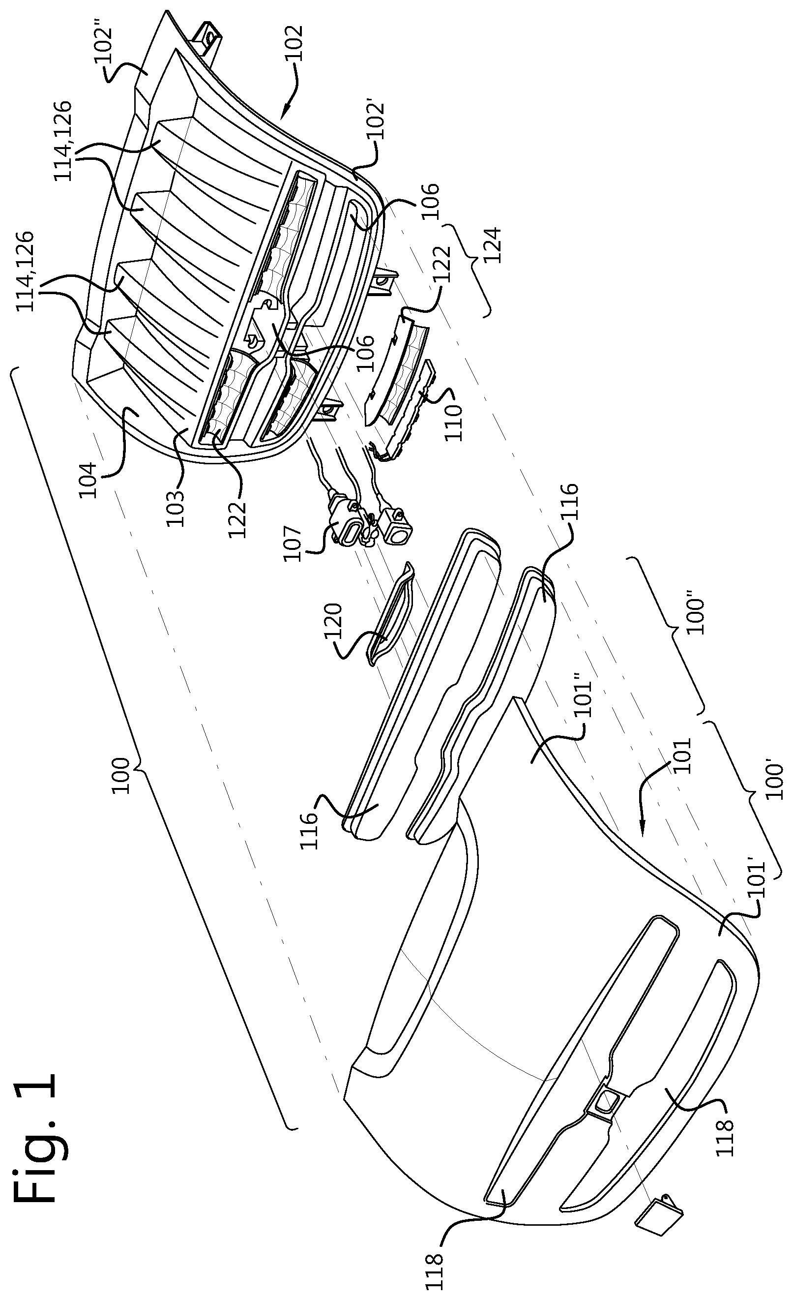 Patent US12311868 Figure 1 – Front end panel assembly for an electric vehicle