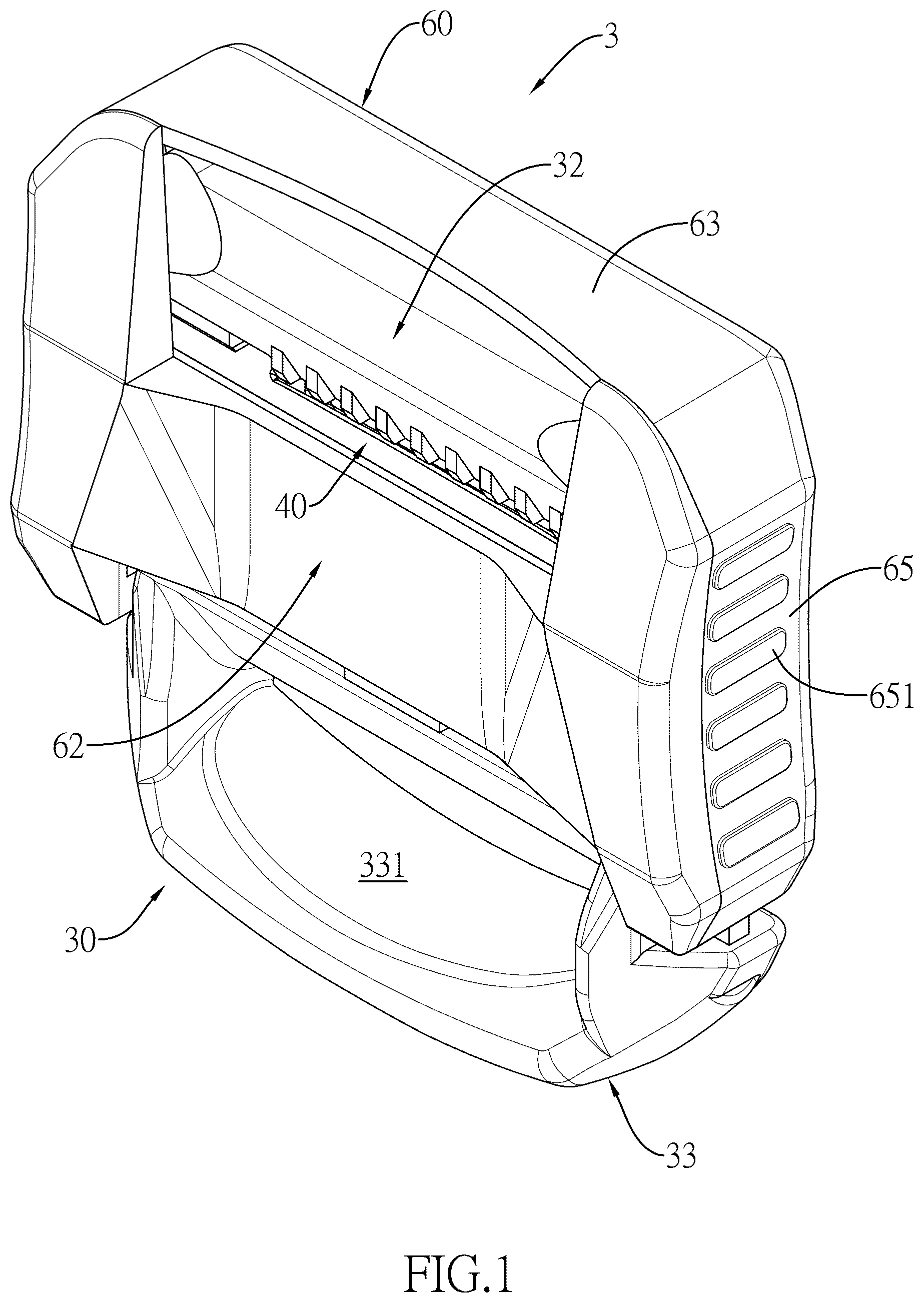 Patent US12311870 Figure 1 – Webbing height adjusting unit and webbing height adjusting device