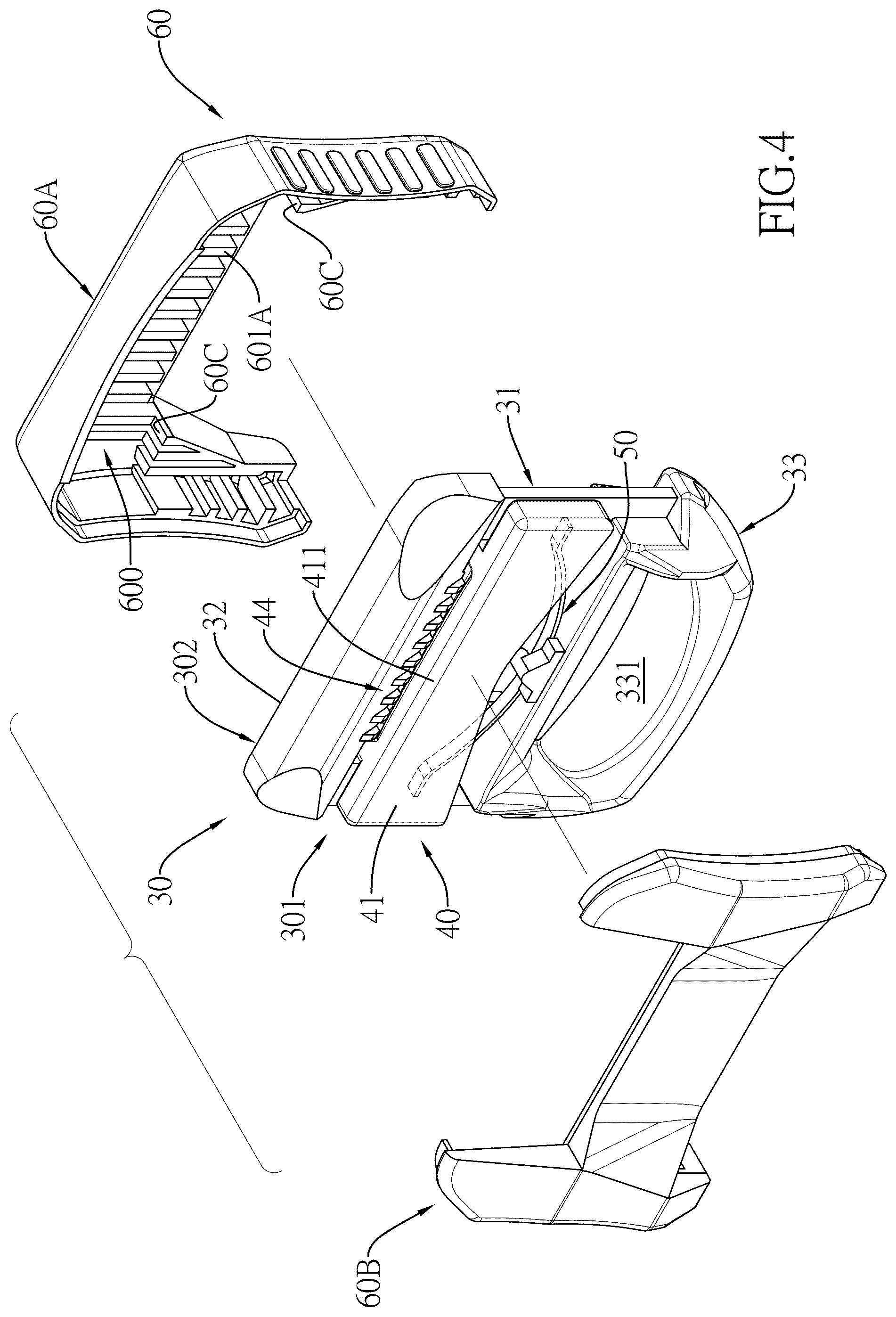 Patent US12311870 Figure 4 – Webbing height adjusting unit and webbing height adjusting device