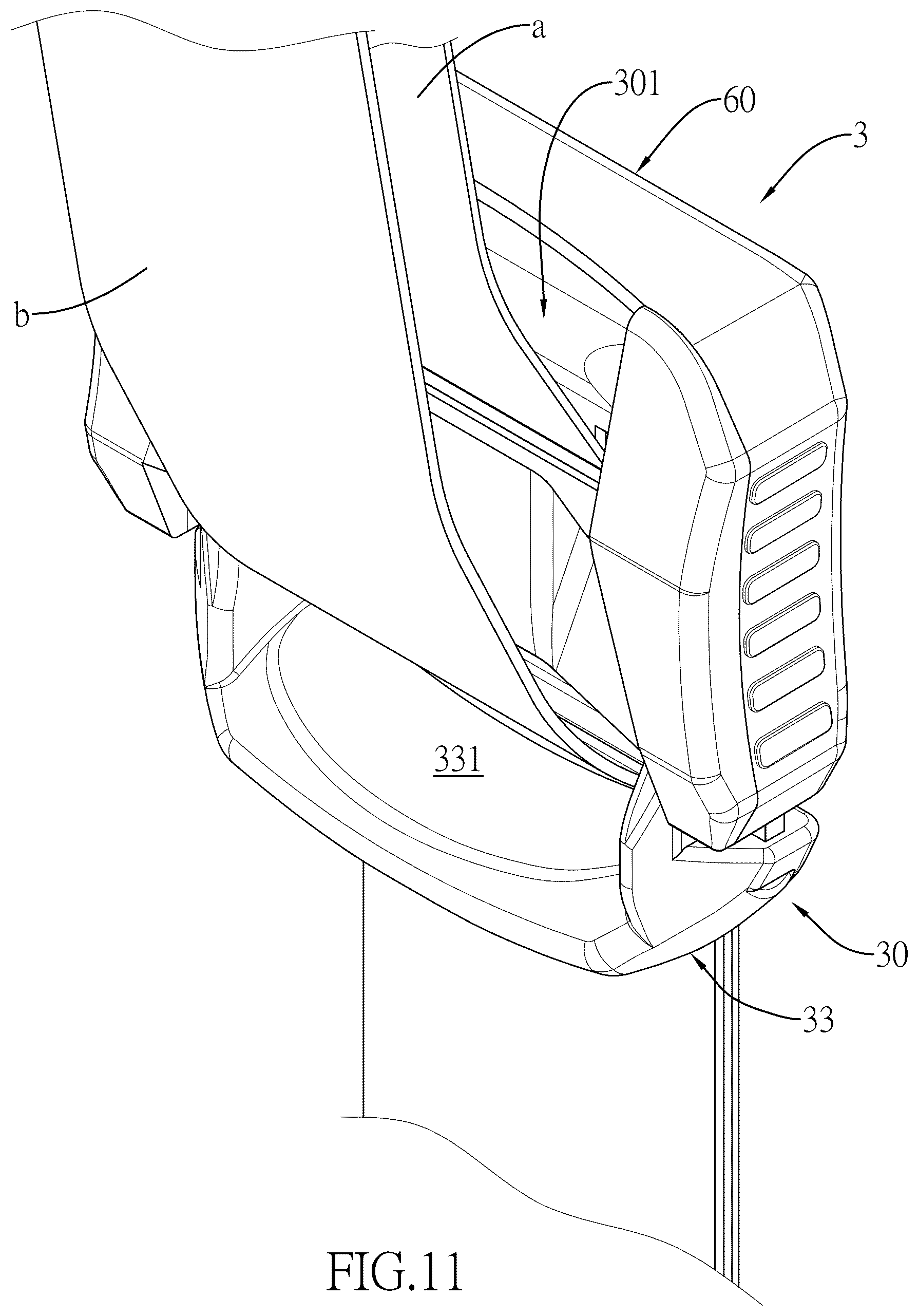 Patent US12311870 Figure 11 – Webbing height adjusting unit and webbing height adjusting device