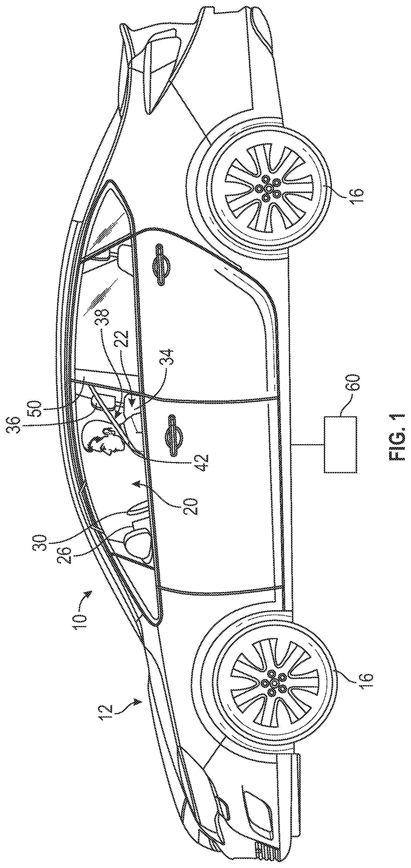 Patent US12311873 Figure 1 – Method of detecting use of a lap belt only routing of a combined lap belt/shoulder belt seat belt system in a vehicle