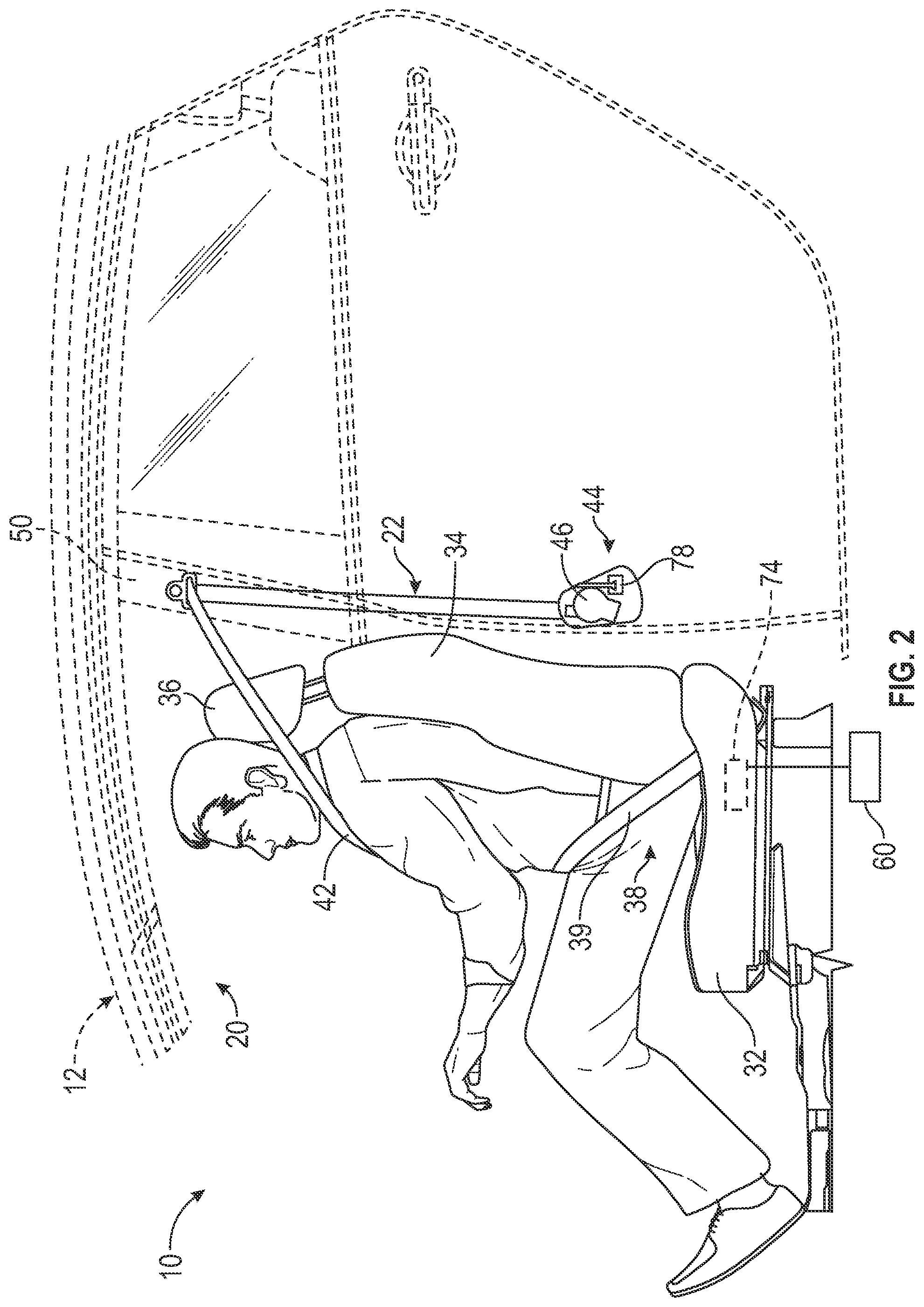 Patent US12311873 Figure 2 – Method of detecting use of a lap belt only routing of a combined lap belt/shoulder belt seat belt system in a vehicle