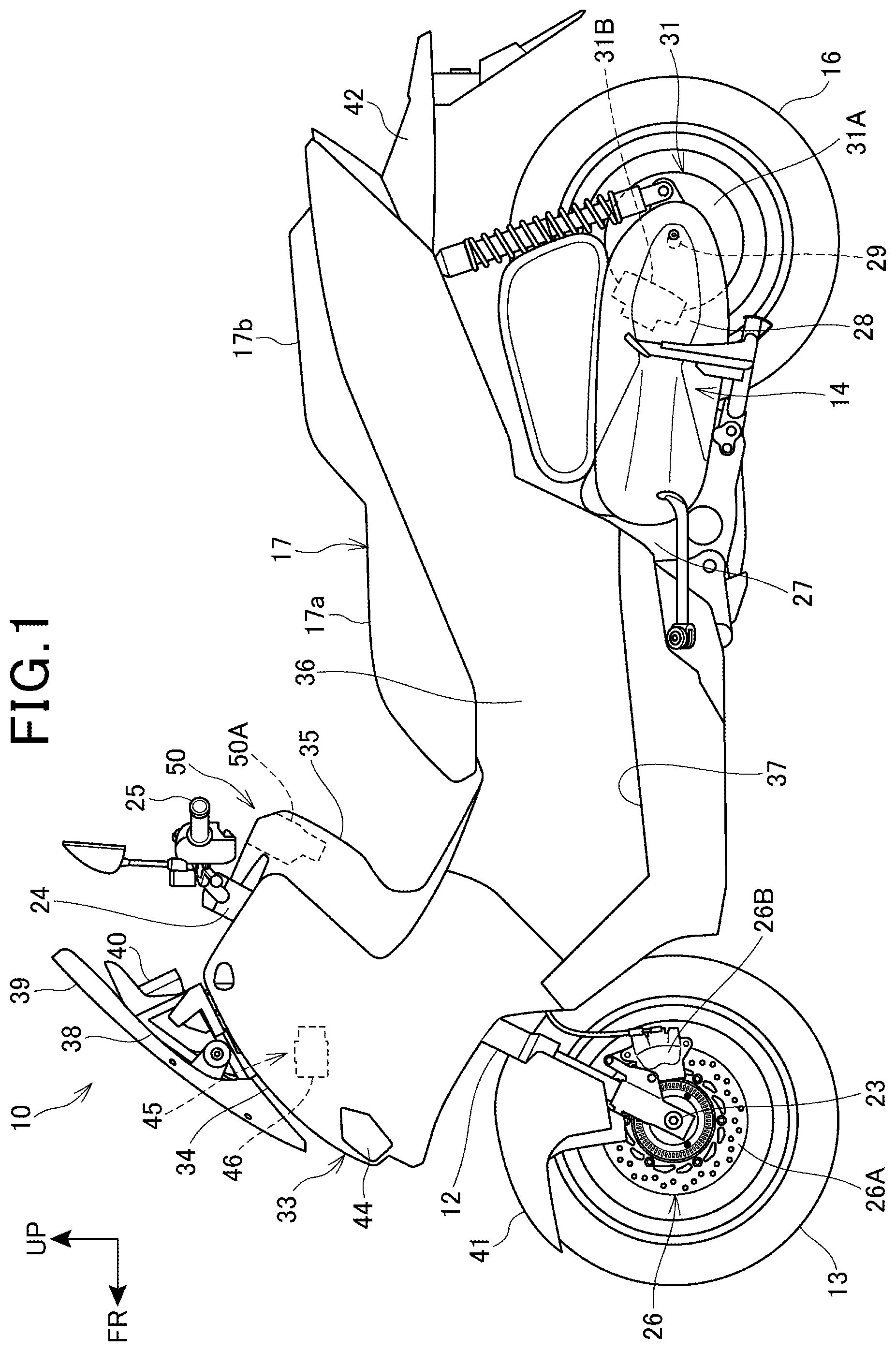 Patent US12311875 Figure 1 – Saddle-ride type vehicle