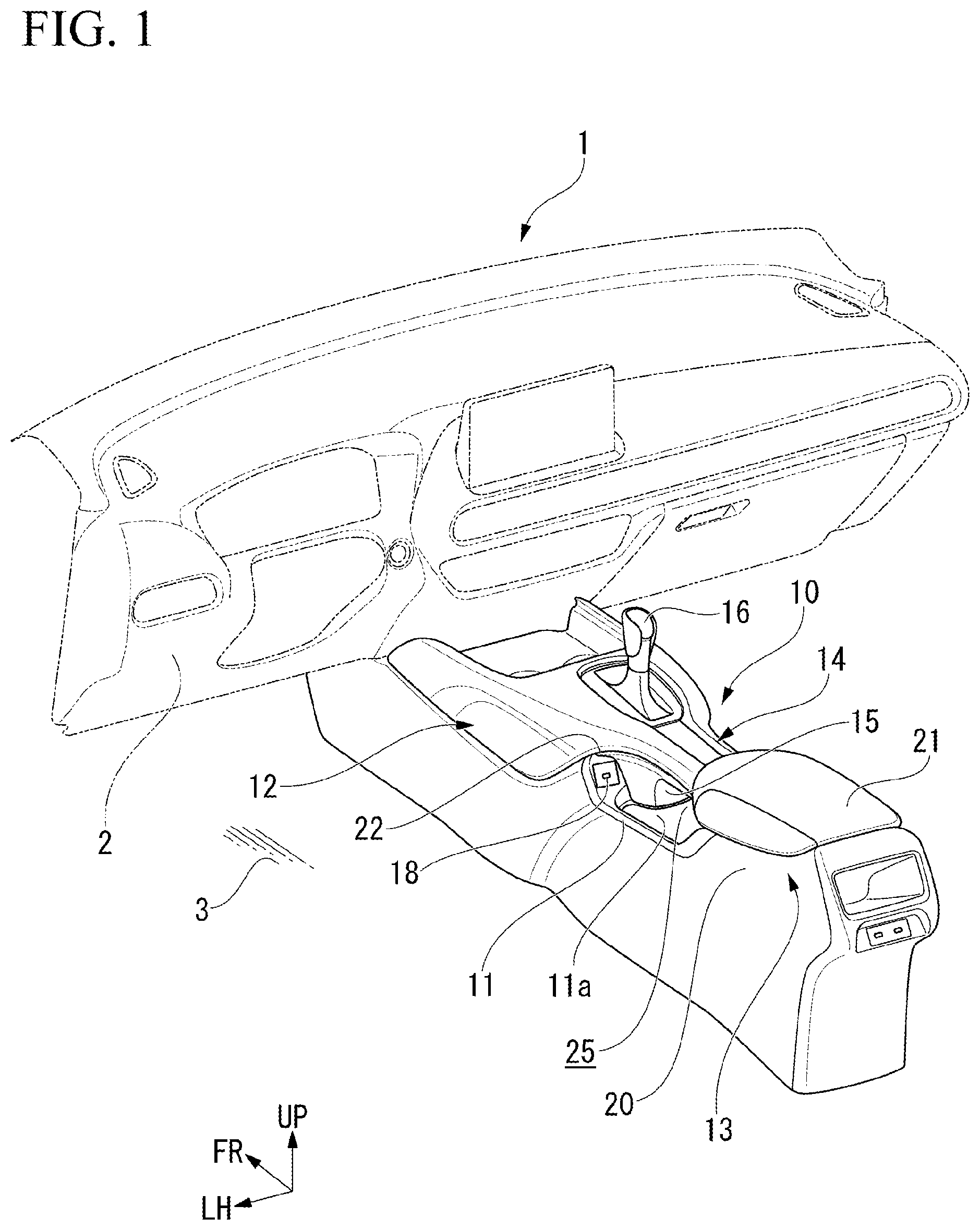 Patent US12311886 Figure 1 – Vehicle center console