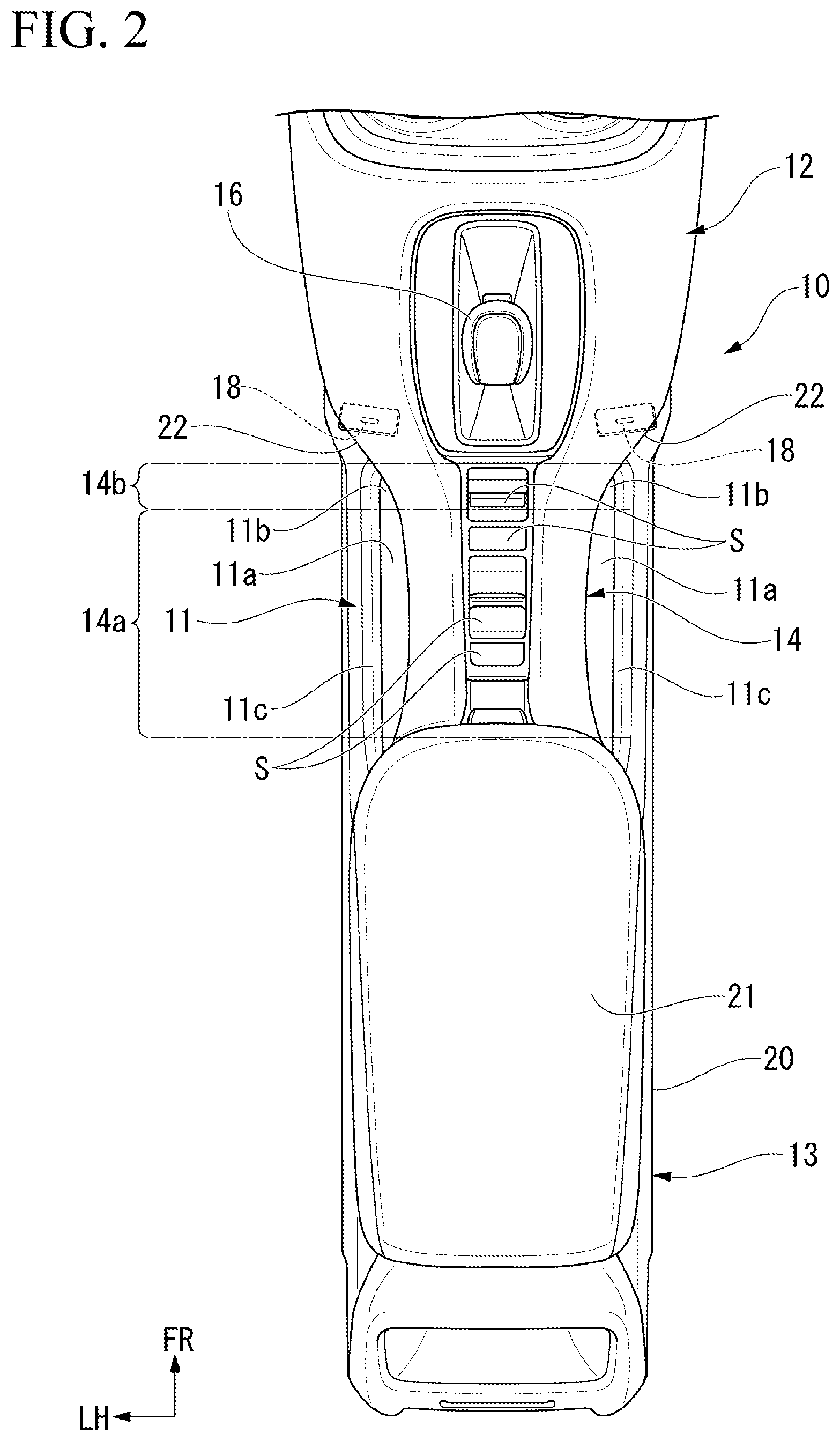 Patent US12311886 Figure 2 – Vehicle center console