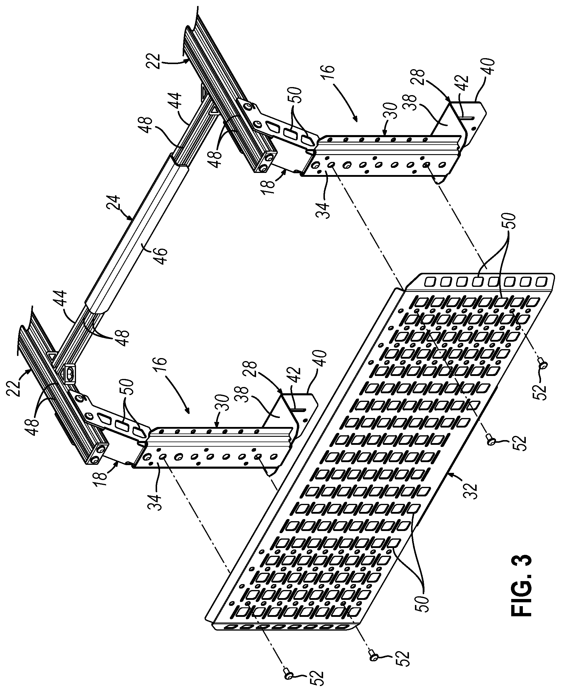 Patent US12311889 Figure 3 – Modular truck bed rack system and related methods