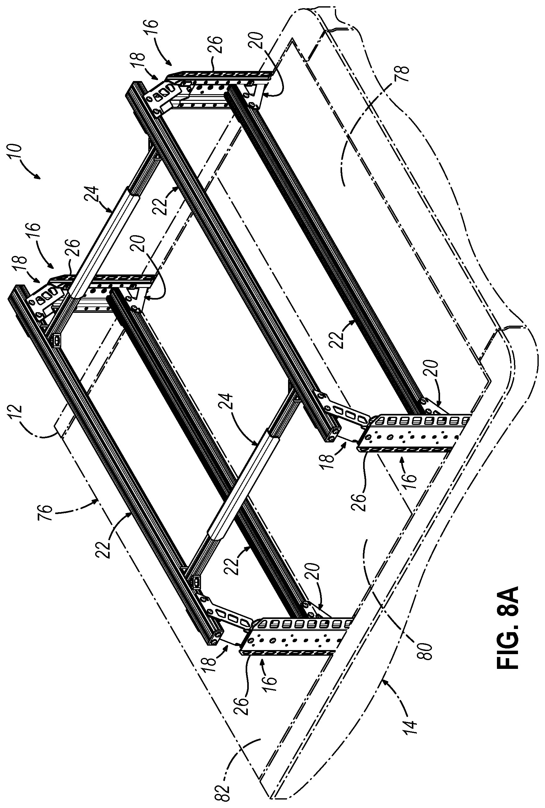 Patent US12311889 Figure 8 – Modular truck bed rack system and related methods