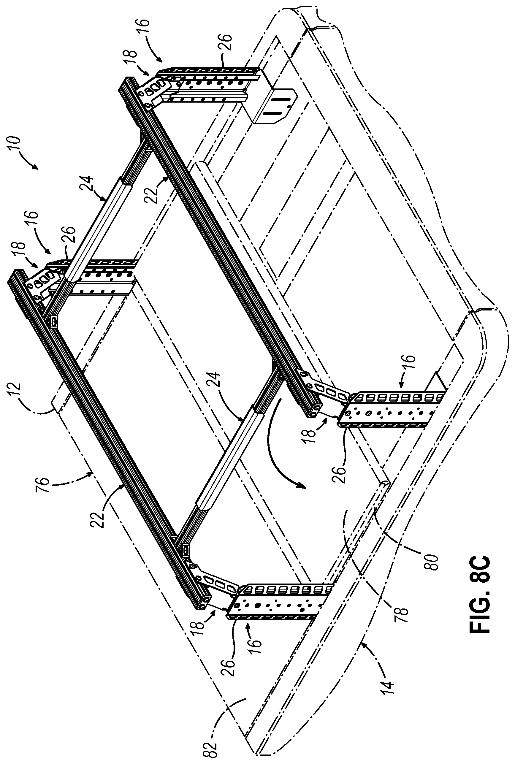 Patent US12311889 Figure 10 – Modular truck bed rack system and related methods