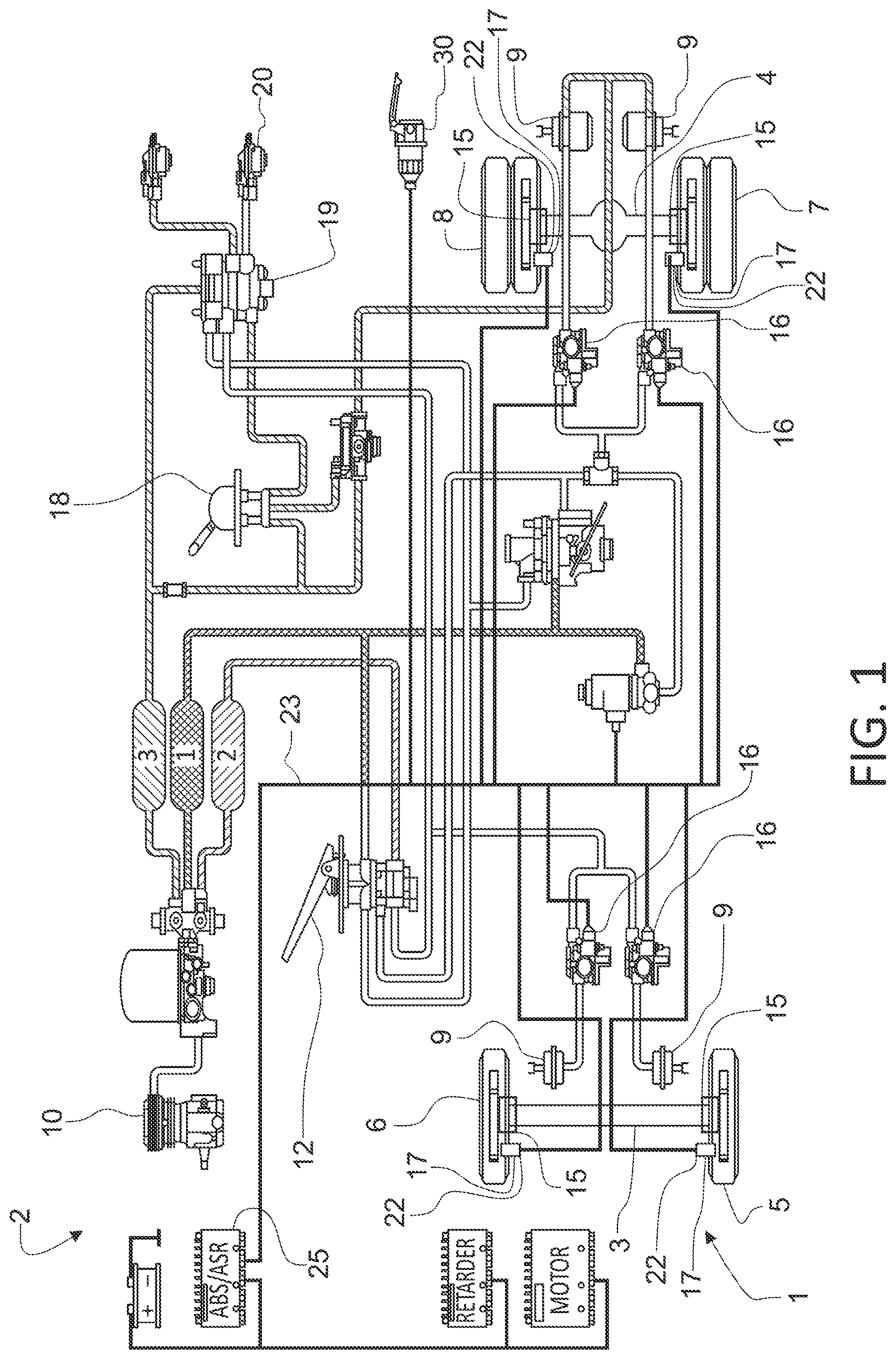 Patent US12311900 Figure 1 – Wheel end brake temperature monitoring in trucks and trailers