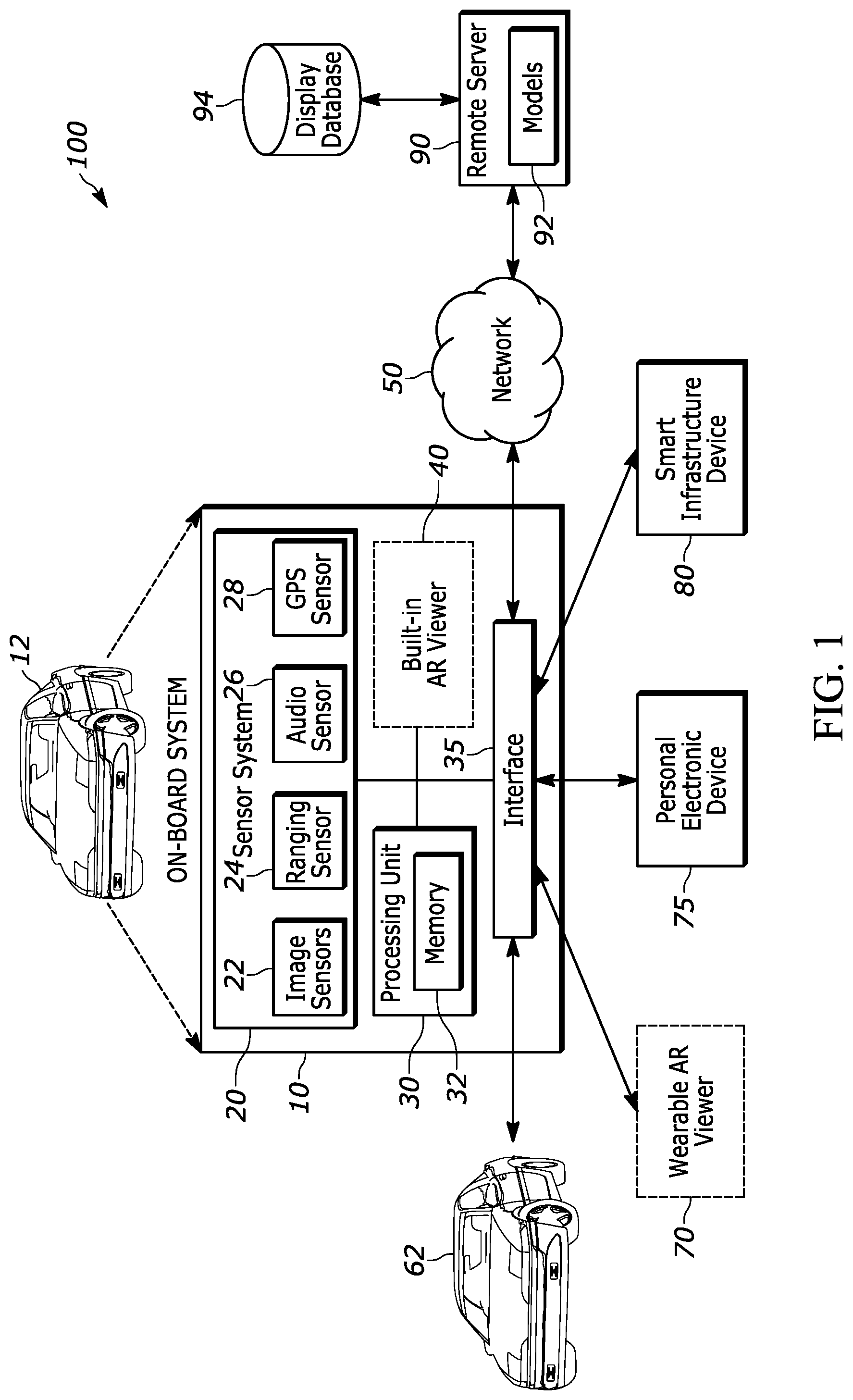 Patent US12311966 Figure 1 – Systems and methods for in-vehicle driver assistance via augmented reality