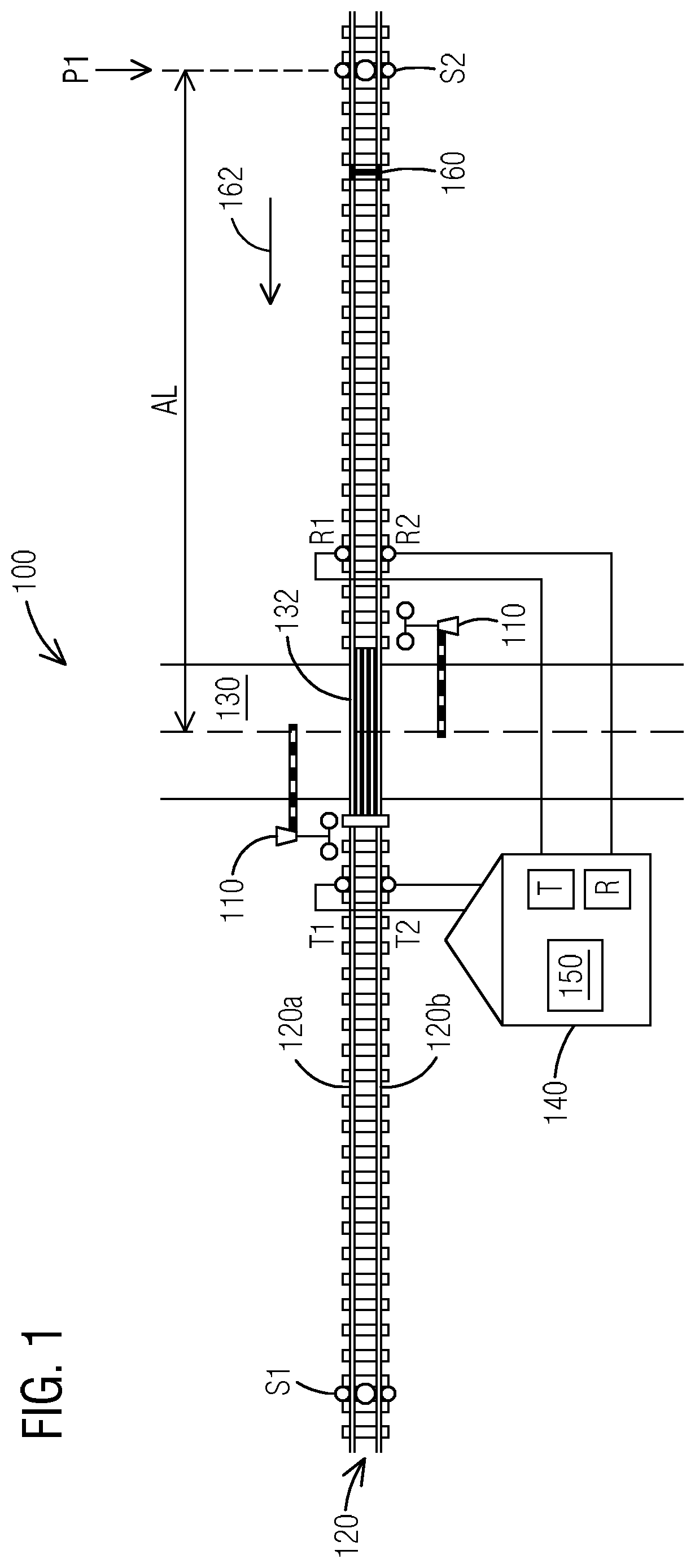 Patent US12311990 Figure 1 – Grade crossing control system and method for determining track circuit impedance