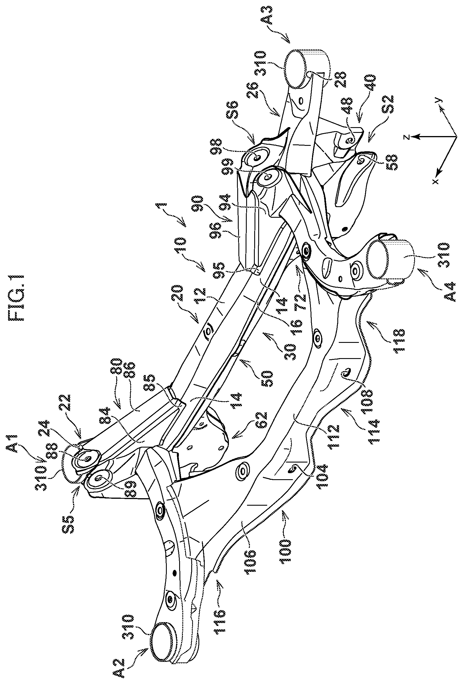 Patent US12312004 Figure 1 – Subframe for vehicle