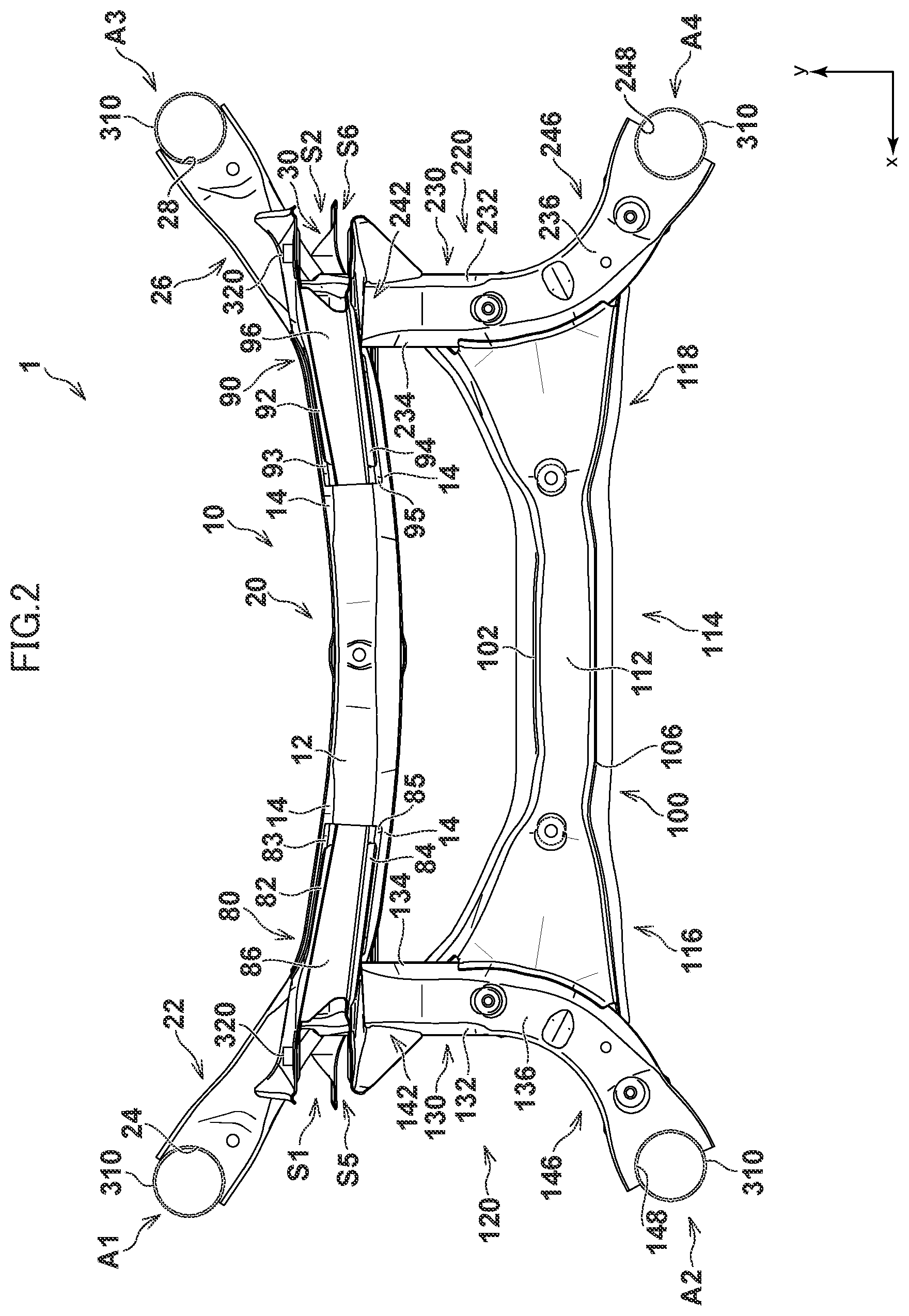 Patent US12312004 Figure 2 – Subframe for vehicle