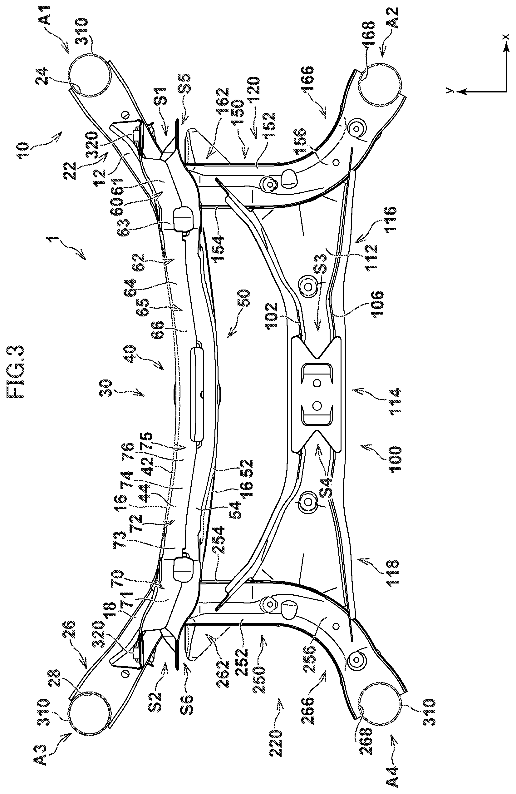 Patent US12312004 Figure 3 – Subframe for vehicle