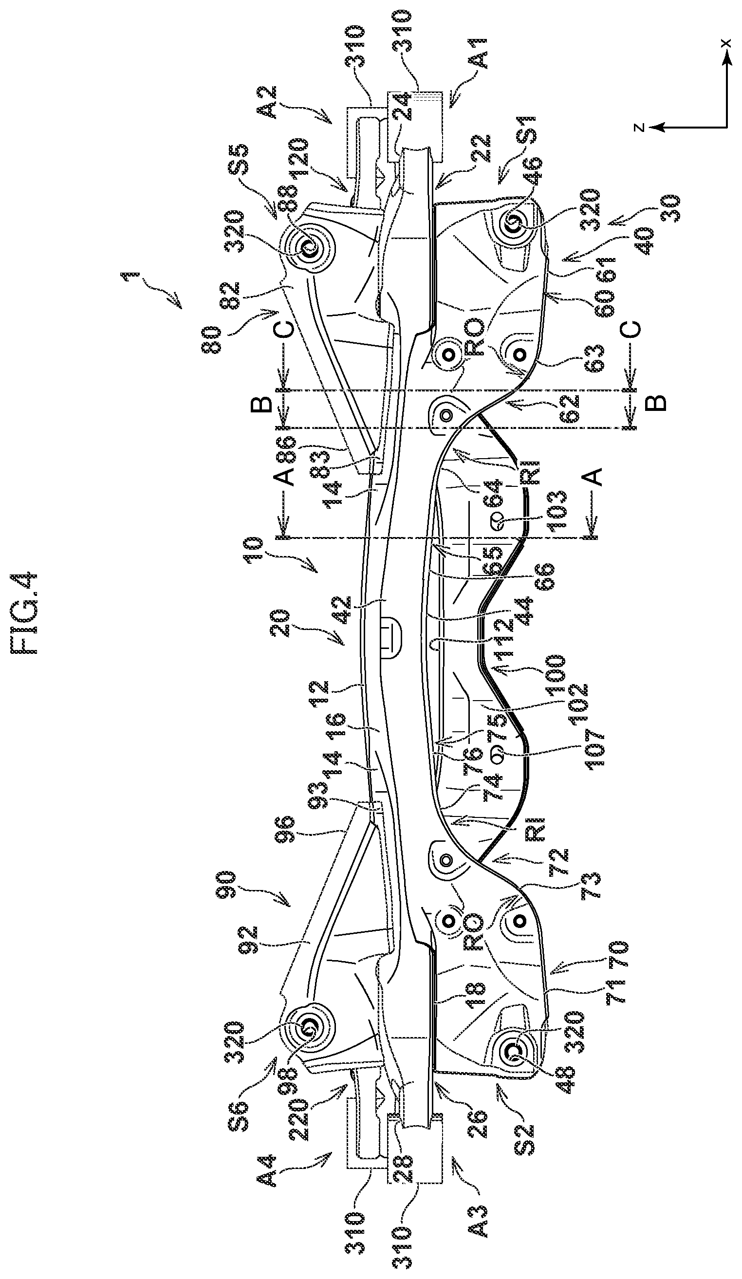 Patent US12312004 Figure 4 – Subframe for vehicle