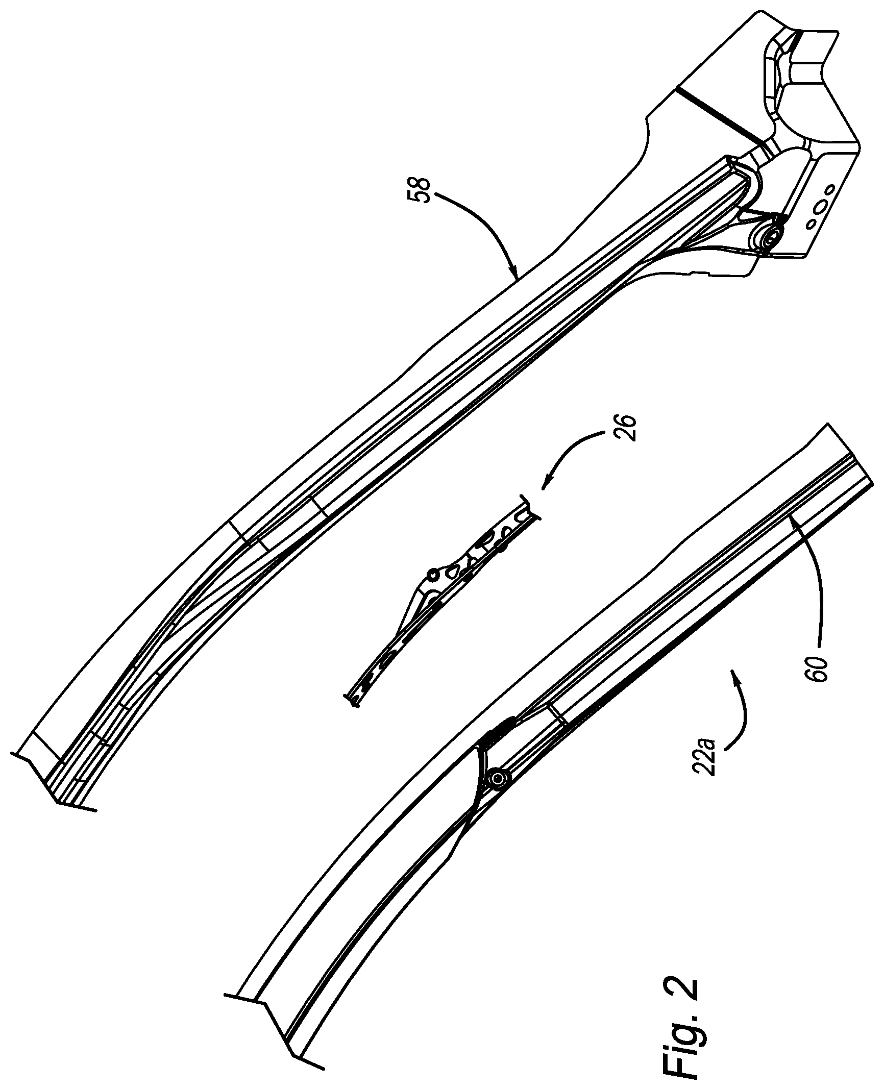Patent US12312007 Figure 2 – Body structure for vehicle having reinforcement assembly