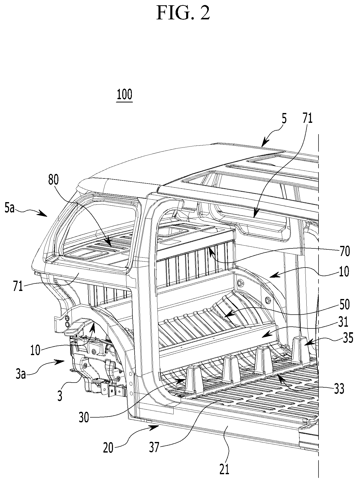 Patent US12312009 Figure 2 – Front vehicle body structure