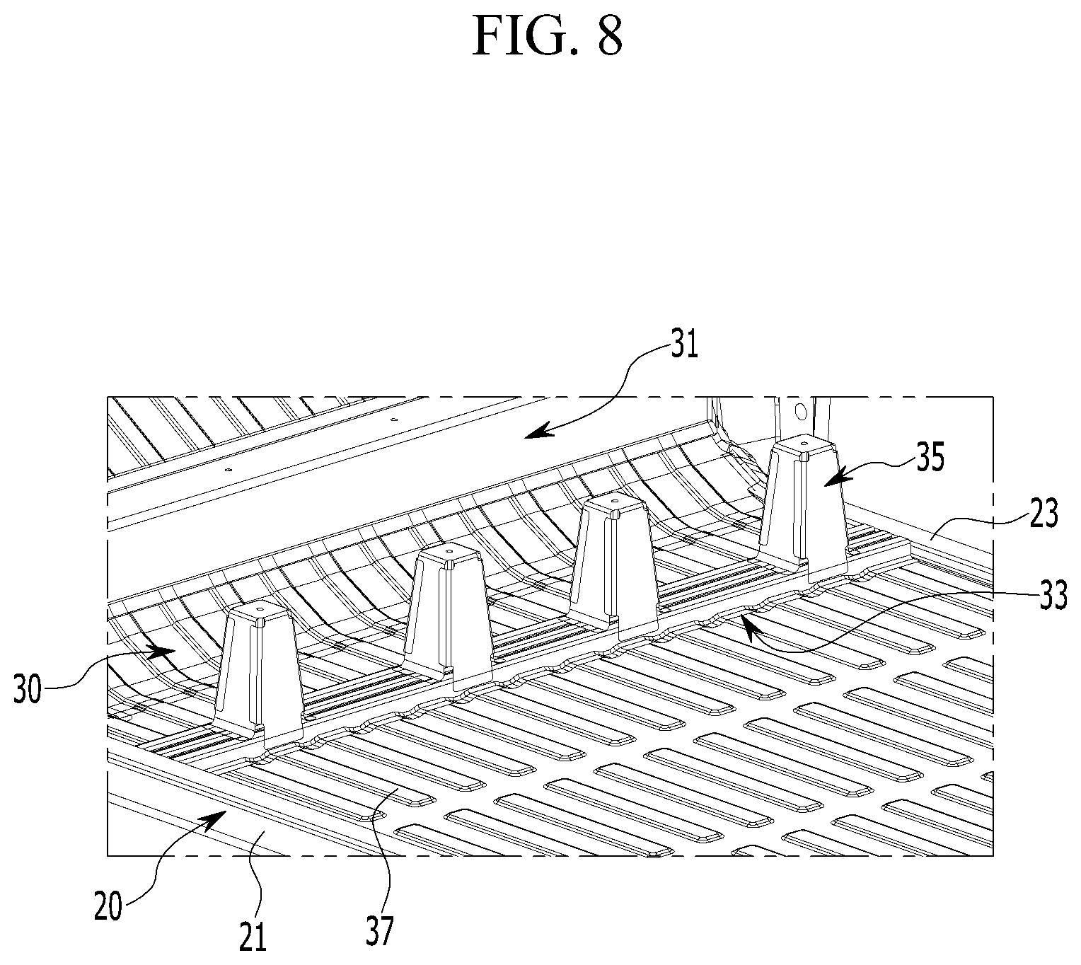 Patent US12312009 Figure 8 – Front vehicle body structure
