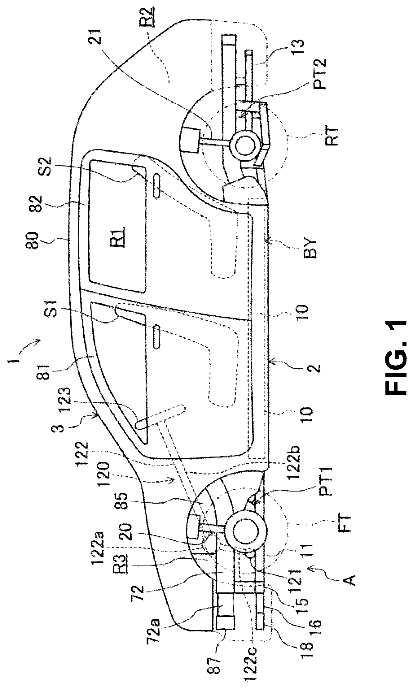 Patent US12312010 — Vehicle-body front structure — Figure 1