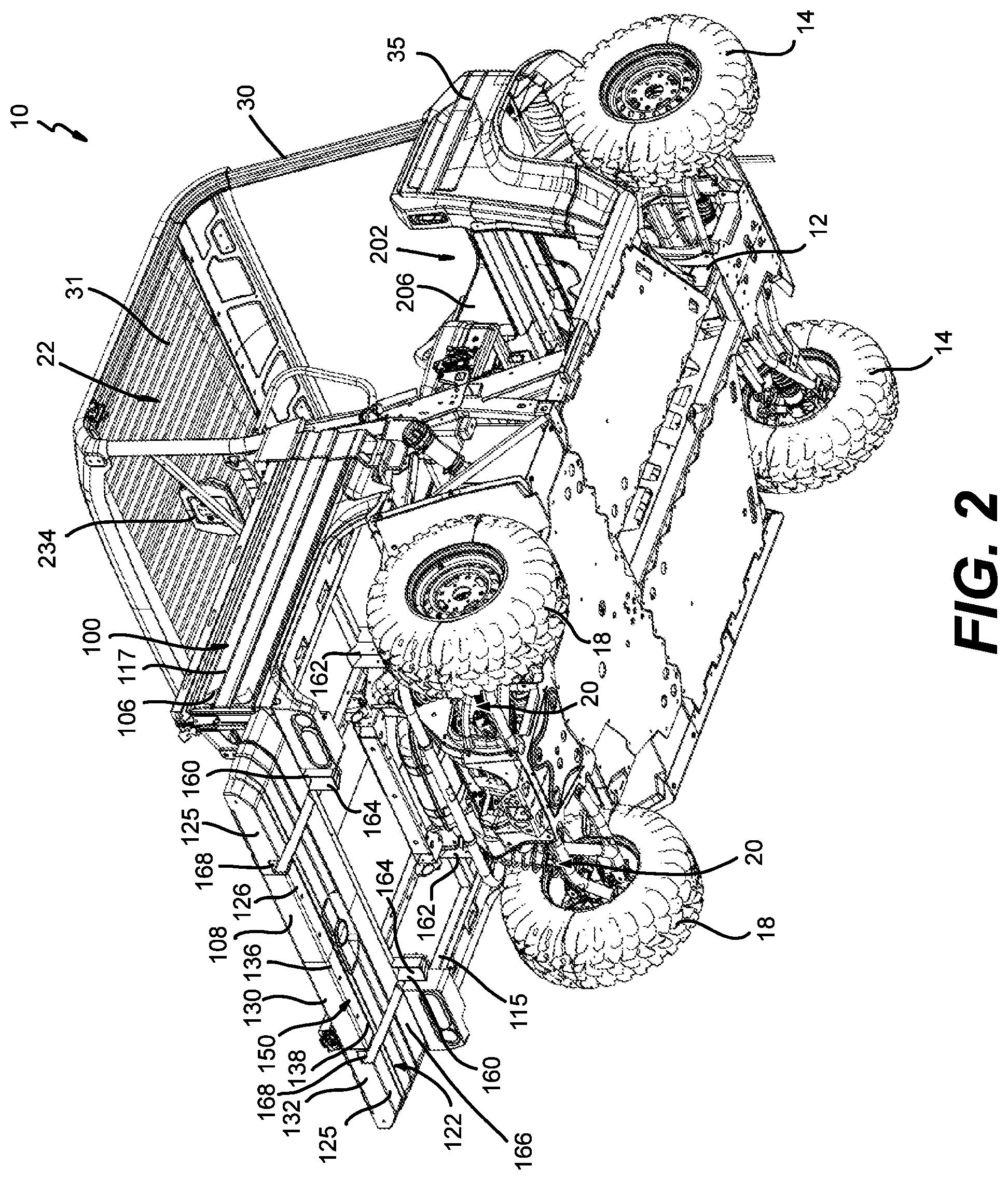 Patent US12312019 Figure 2 – Vehicle having a cargo bed with a pass-through opening
