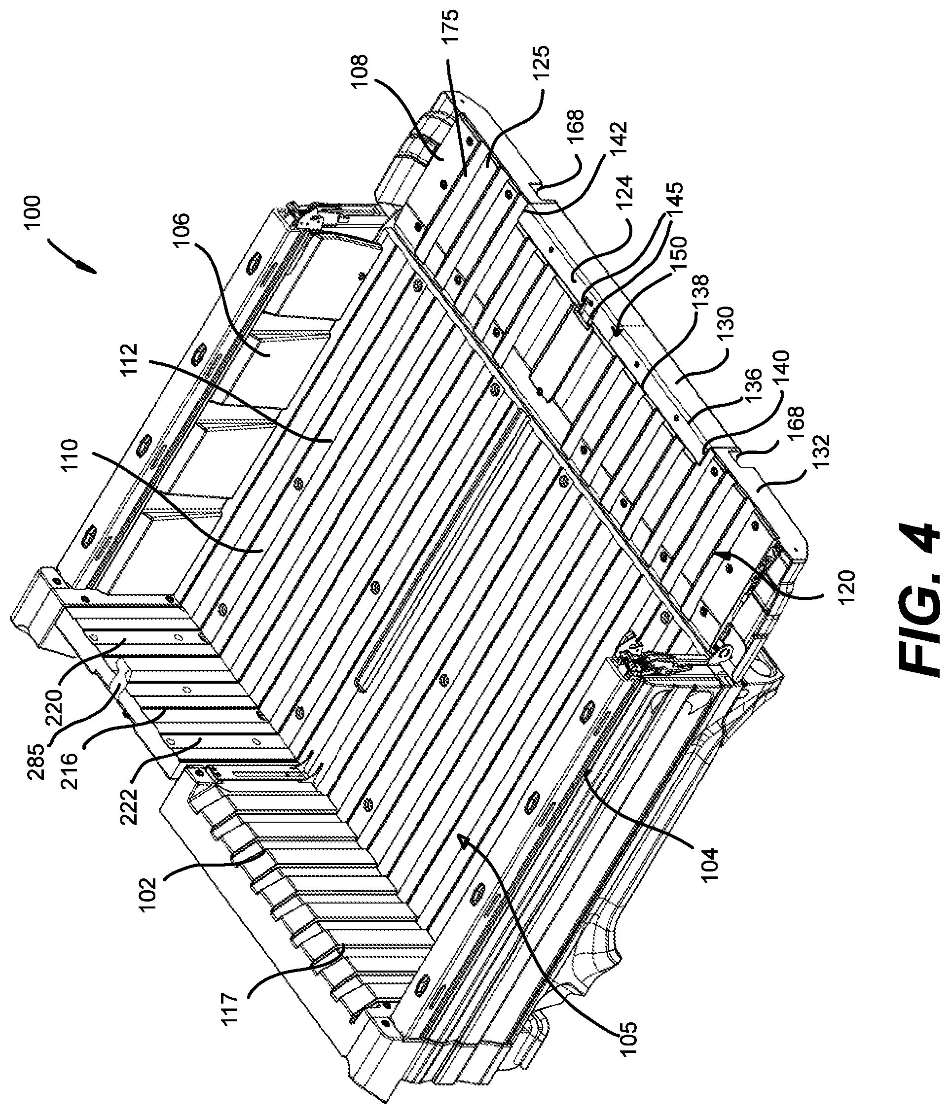 Patent US12312019 Figure 4 – Vehicle having a cargo bed with a pass-through opening
