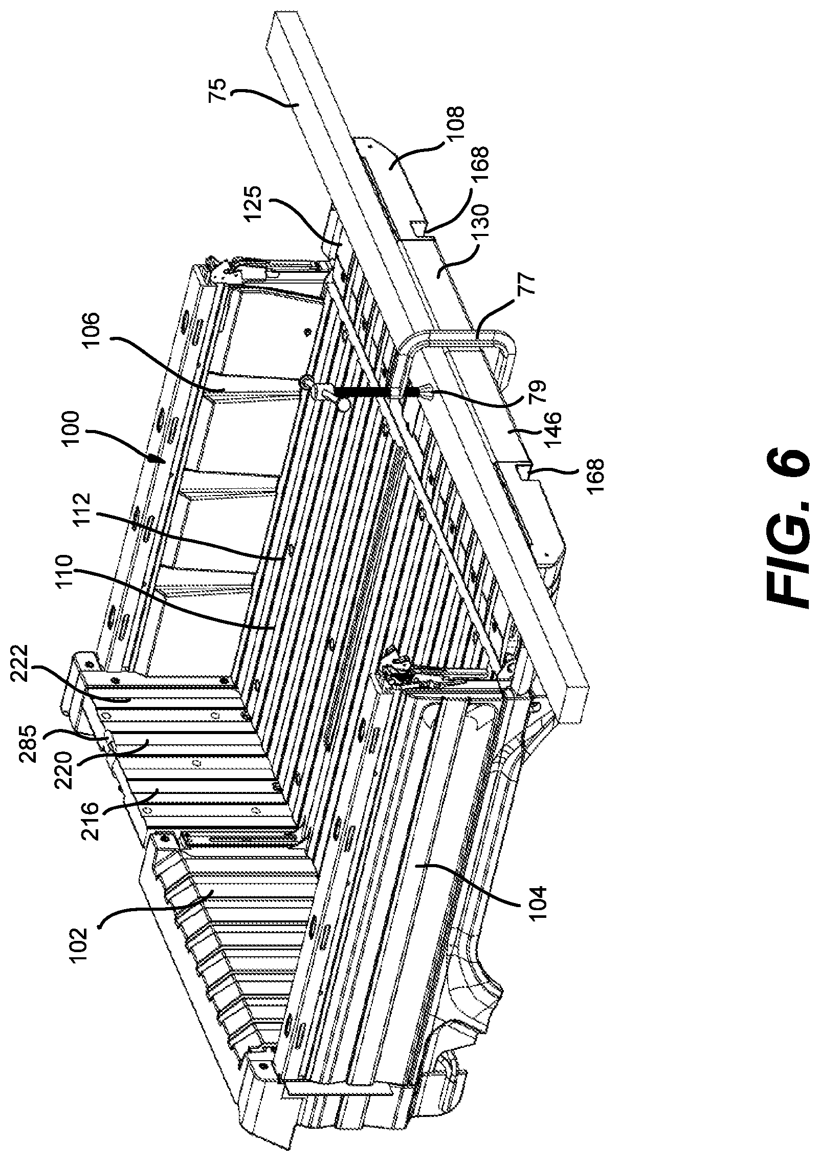 Patent US12312019 Figure 6 – Vehicle having a cargo bed with a pass-through opening