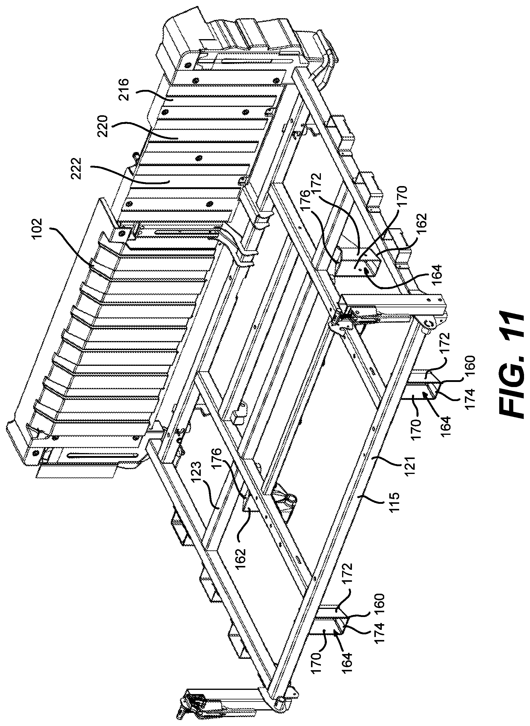 Patent US12312019 Figure 11 – Vehicle having a cargo bed with a pass-through opening