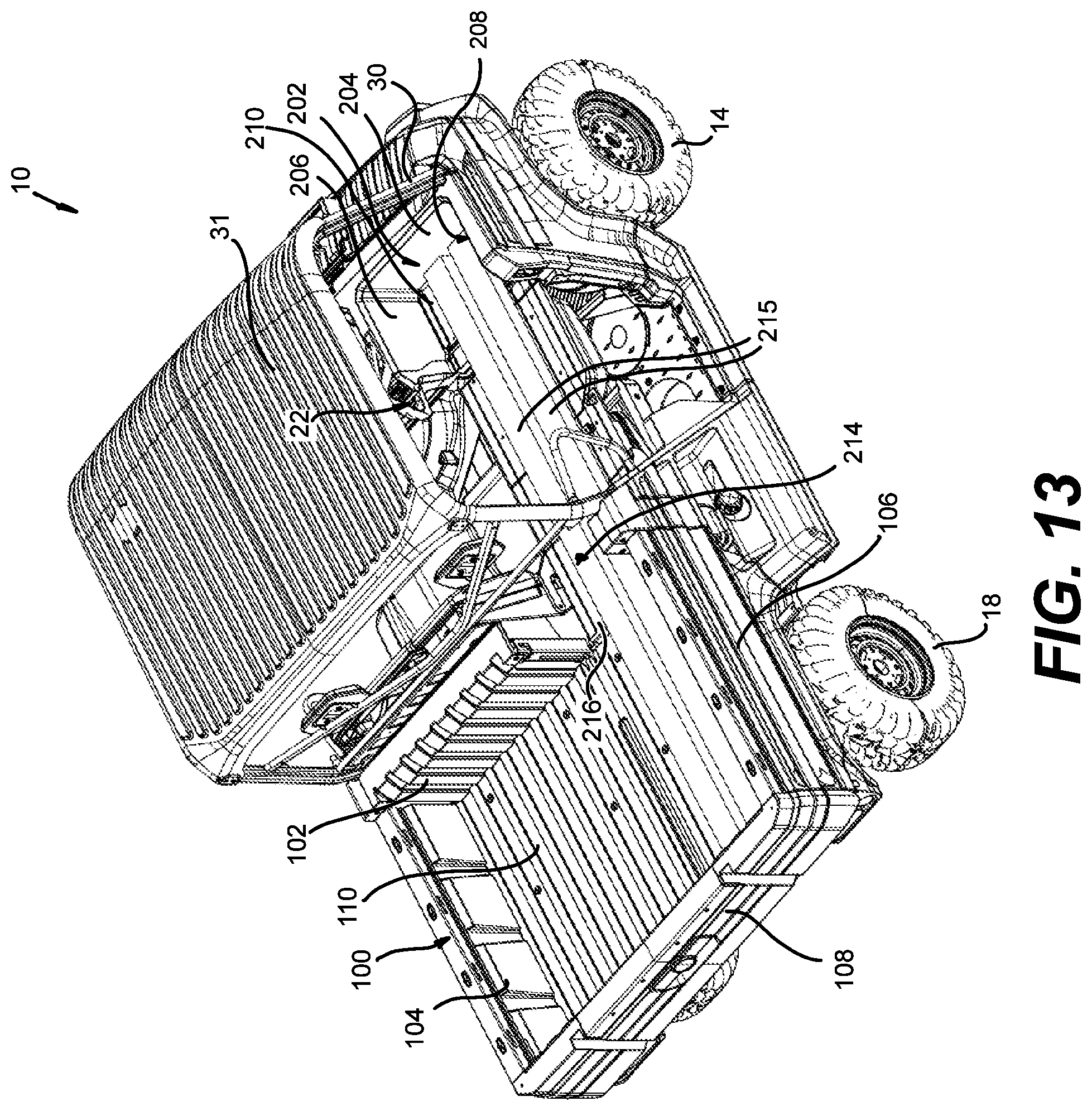 Patent US12312019 Figure 13 – Vehicle having a cargo bed with a pass-through opening