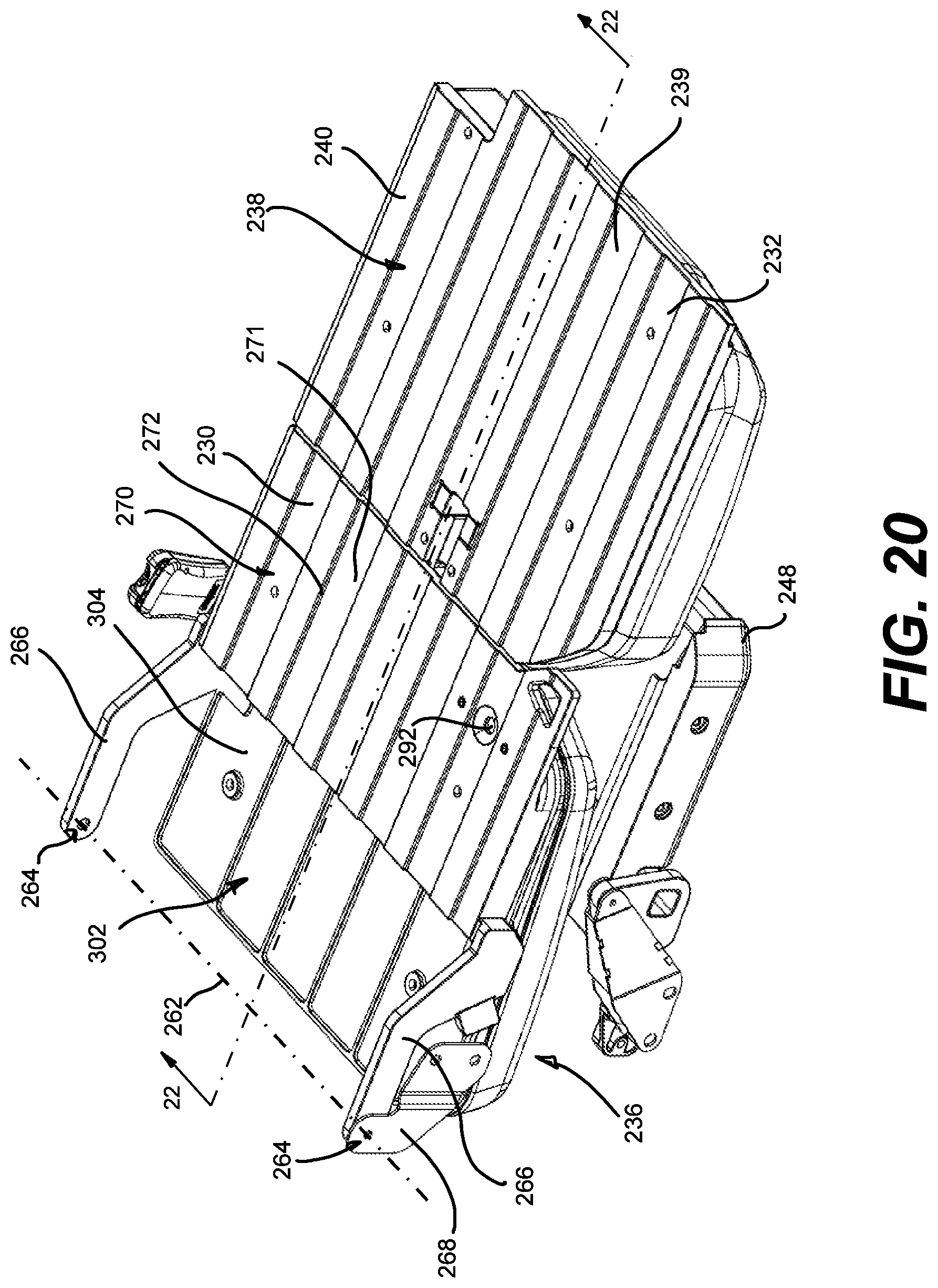 Patent US12312019 Figure 20 – Vehicle having a cargo bed with a pass-through opening