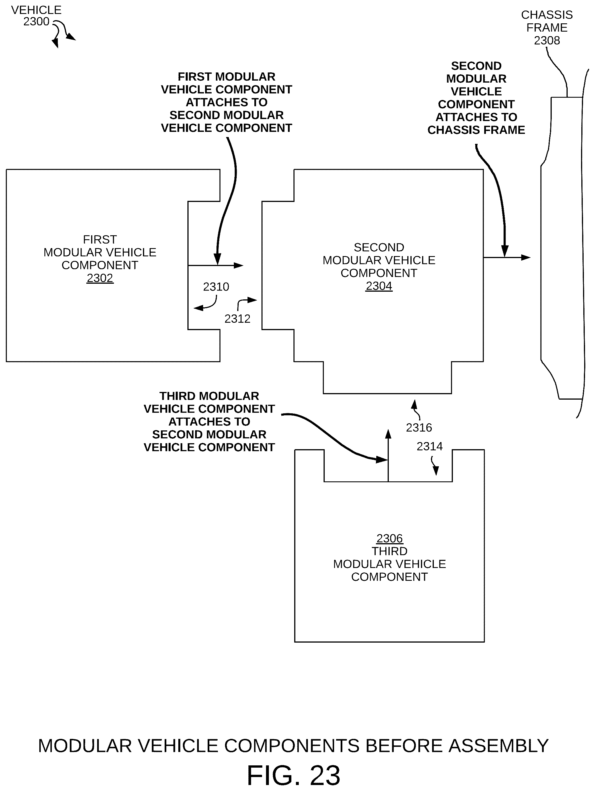 Patent US12312029 Figure 14 – Modular vehicle with detachable modules that exchange information and power wirelessly