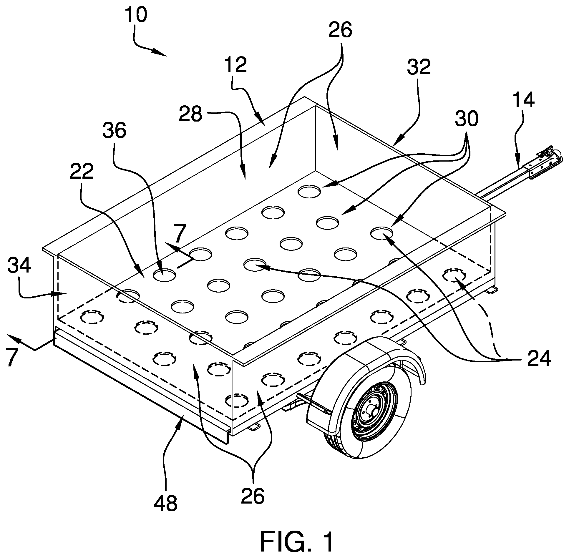 Patent US12312030 Figure 1 – Hauling and spreading trailer assembly