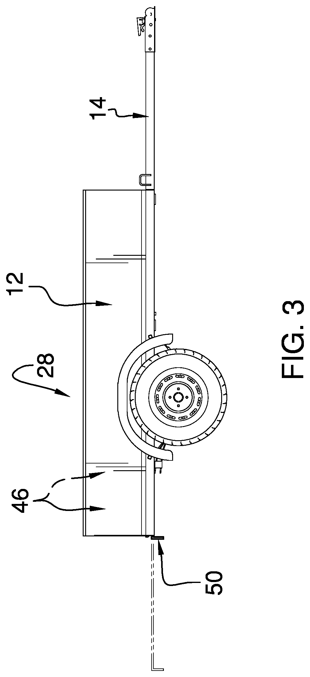 Patent US12312030 Figure 3 – Hauling and spreading trailer assembly