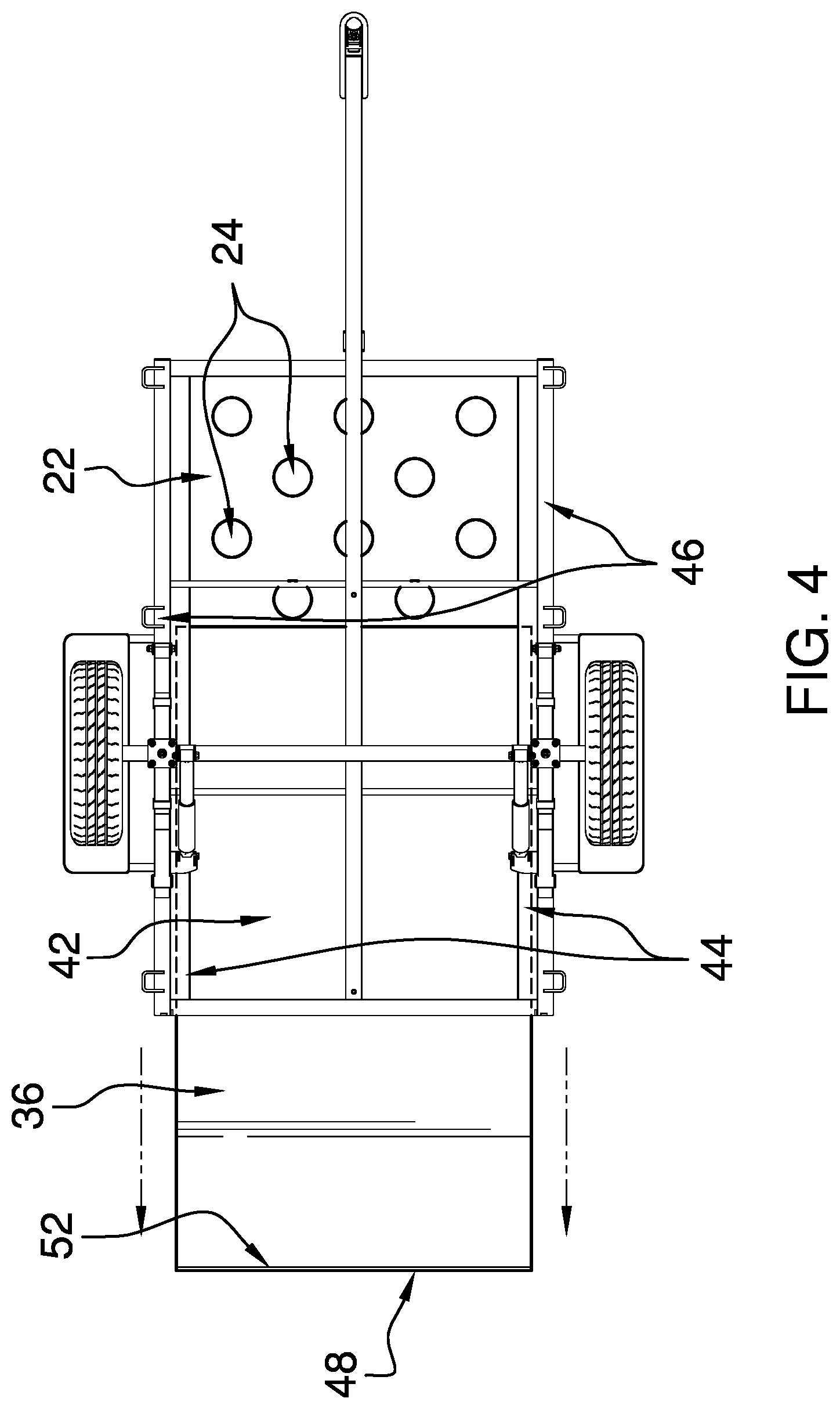 Patent US12312030 Figure 4 – Hauling and spreading trailer assembly