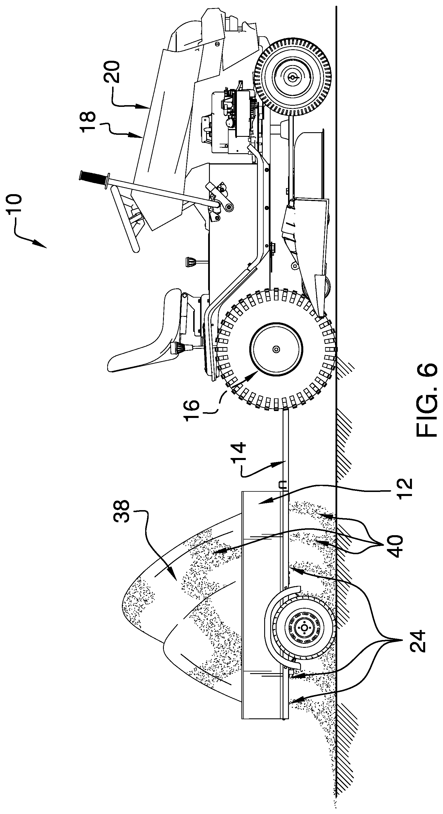 Patent US12312030 Figure 6 – Hauling and spreading trailer assembly