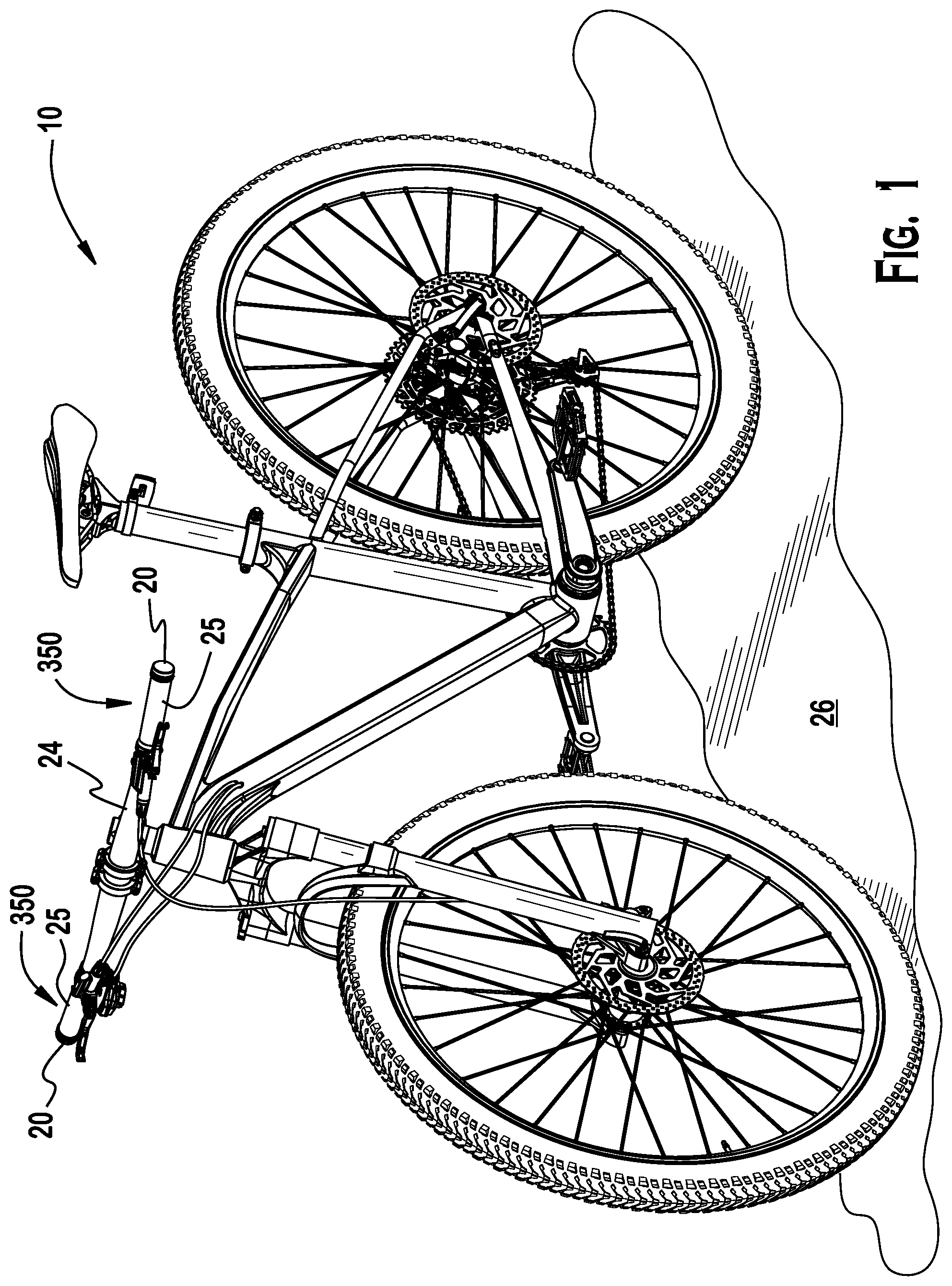 Patent US12312032 Figure 1 – Bicycle handlebar accessory and apparatus, and method of stabilizing an inverted bicycle
