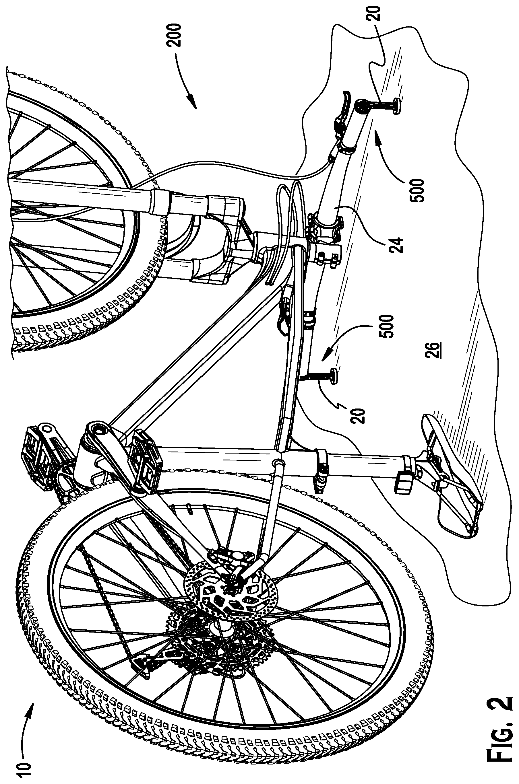 Patent US12312032 Figure 2 – Bicycle handlebar accessory and apparatus, and method of stabilizing an inverted bicycle