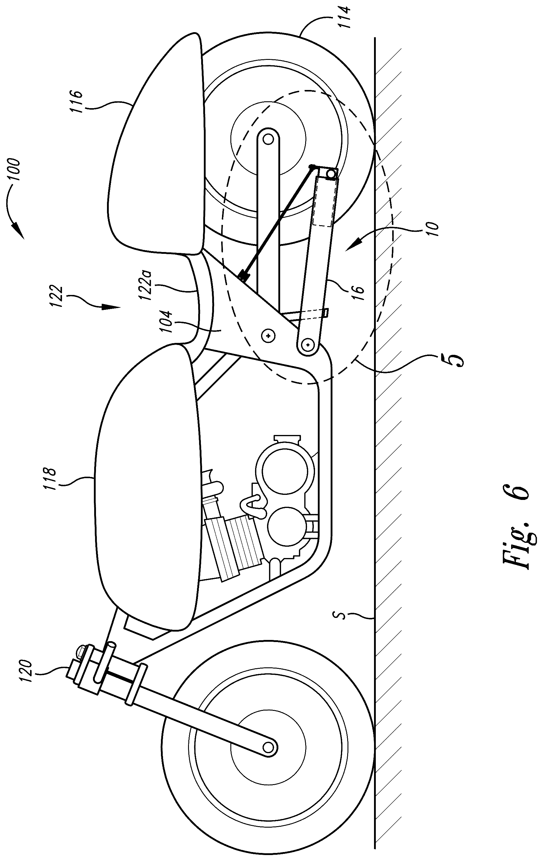 Patent US12312035 Figure 6 – Foot peg elevational system for self-propelled two-wheeled vehicles
