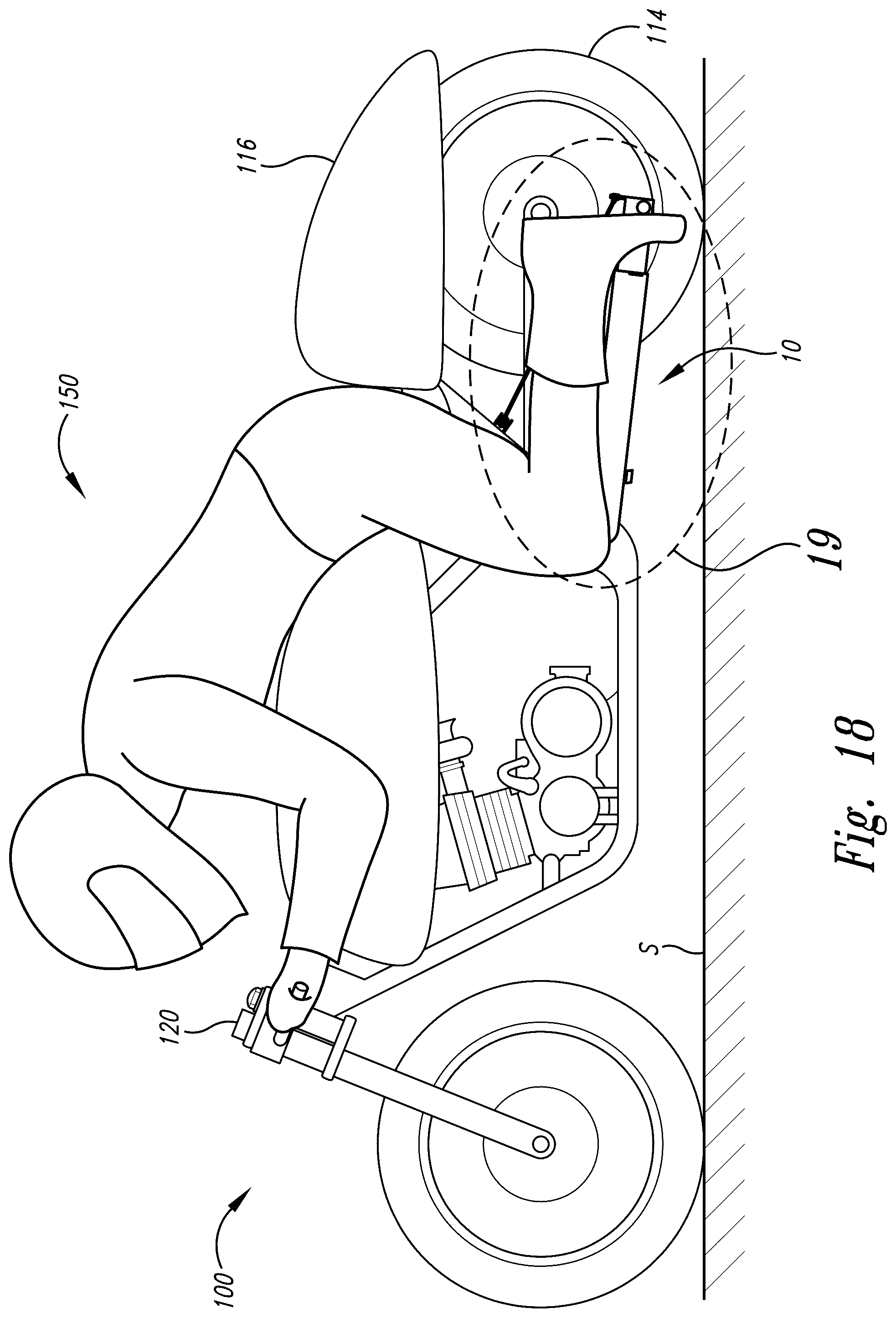 Patent US12312035 Figure 18 – Foot peg elevational system for self-propelled two-wheeled vehicles