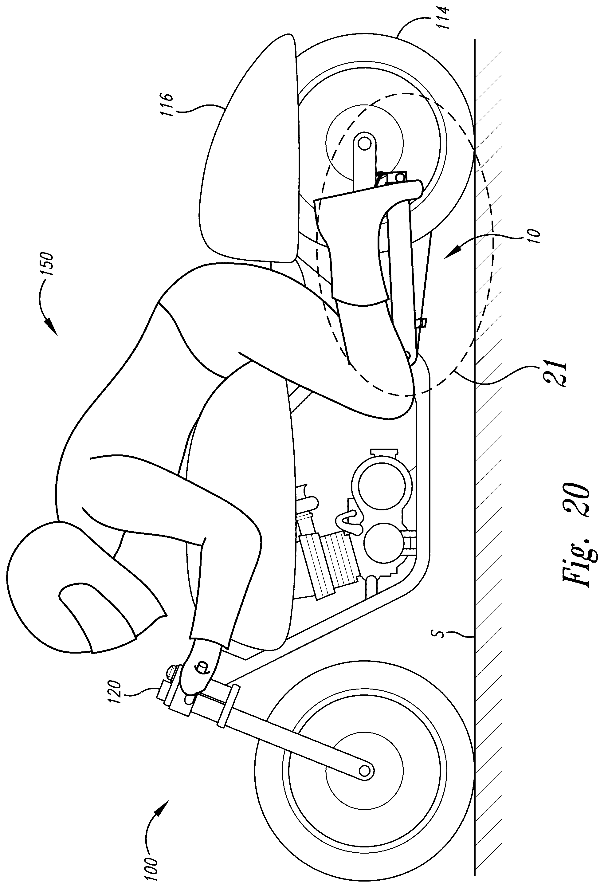Patent US12312035 Figure 20 – Foot peg elevational system for self-propelled two-wheeled vehicles
